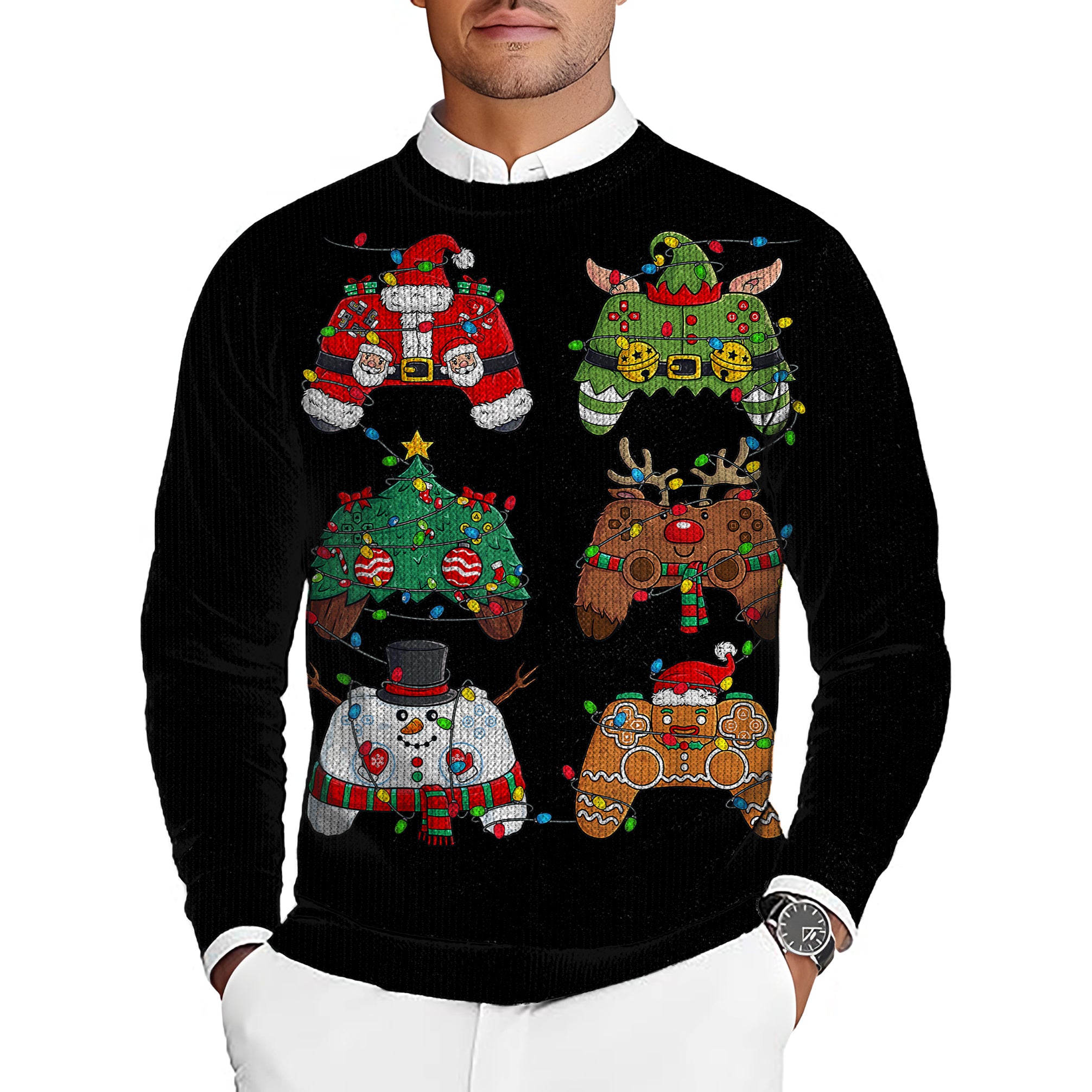 Gamer Christmas Video Game Controllers Men's Golf Crewneck Pullover Sweaters Ugly Sweater