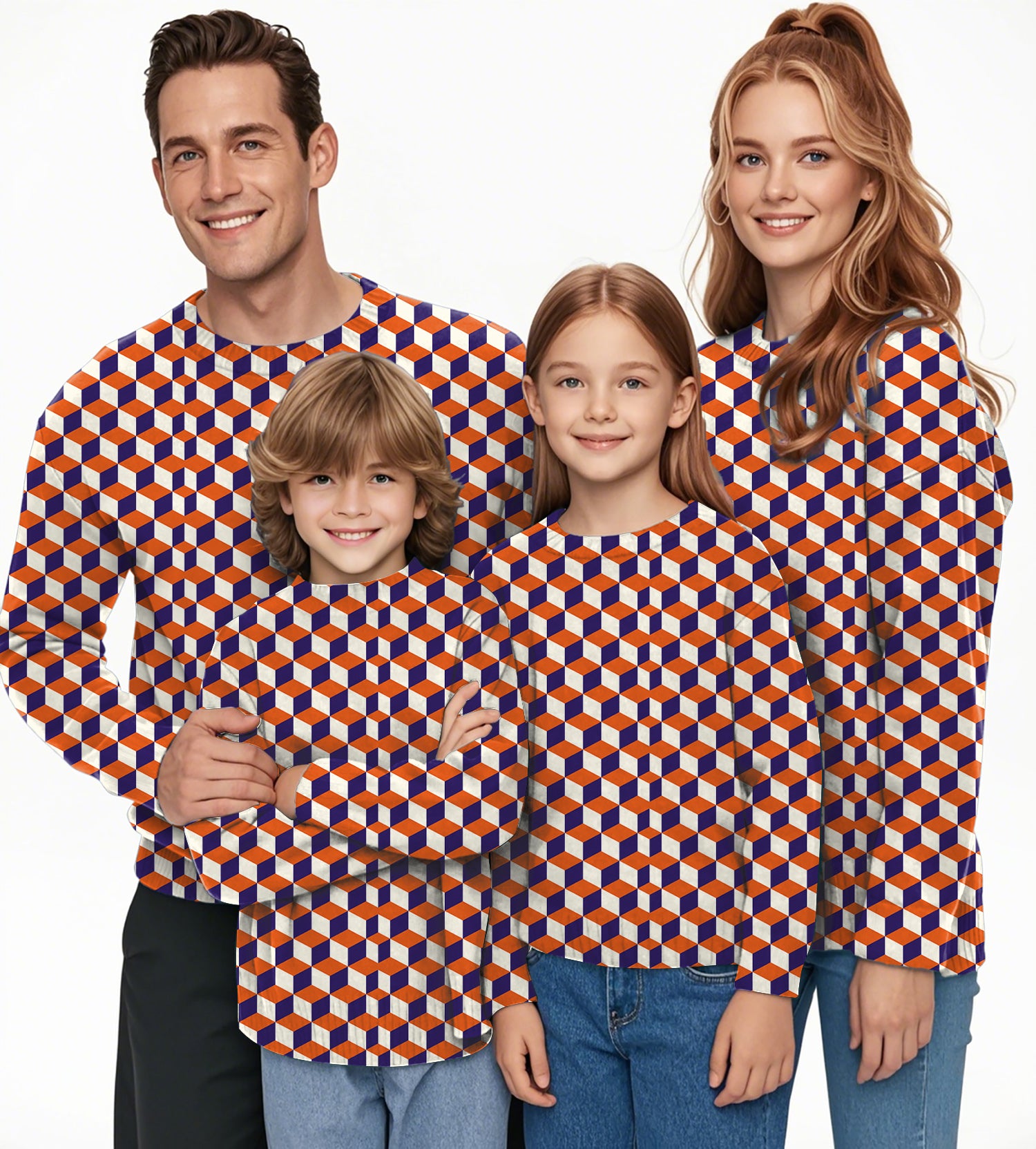 orange 3d square box Crewneck Pullover Ugly Sweater Men Women boy girl family