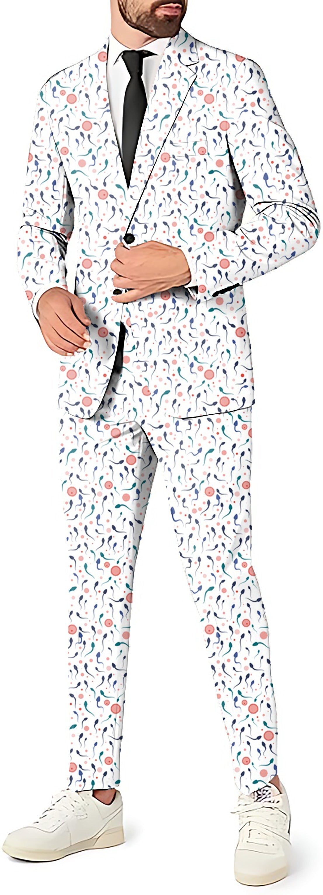 Life Creation fertilization men's white blazer and pants suit with colorful pattern for theme parties