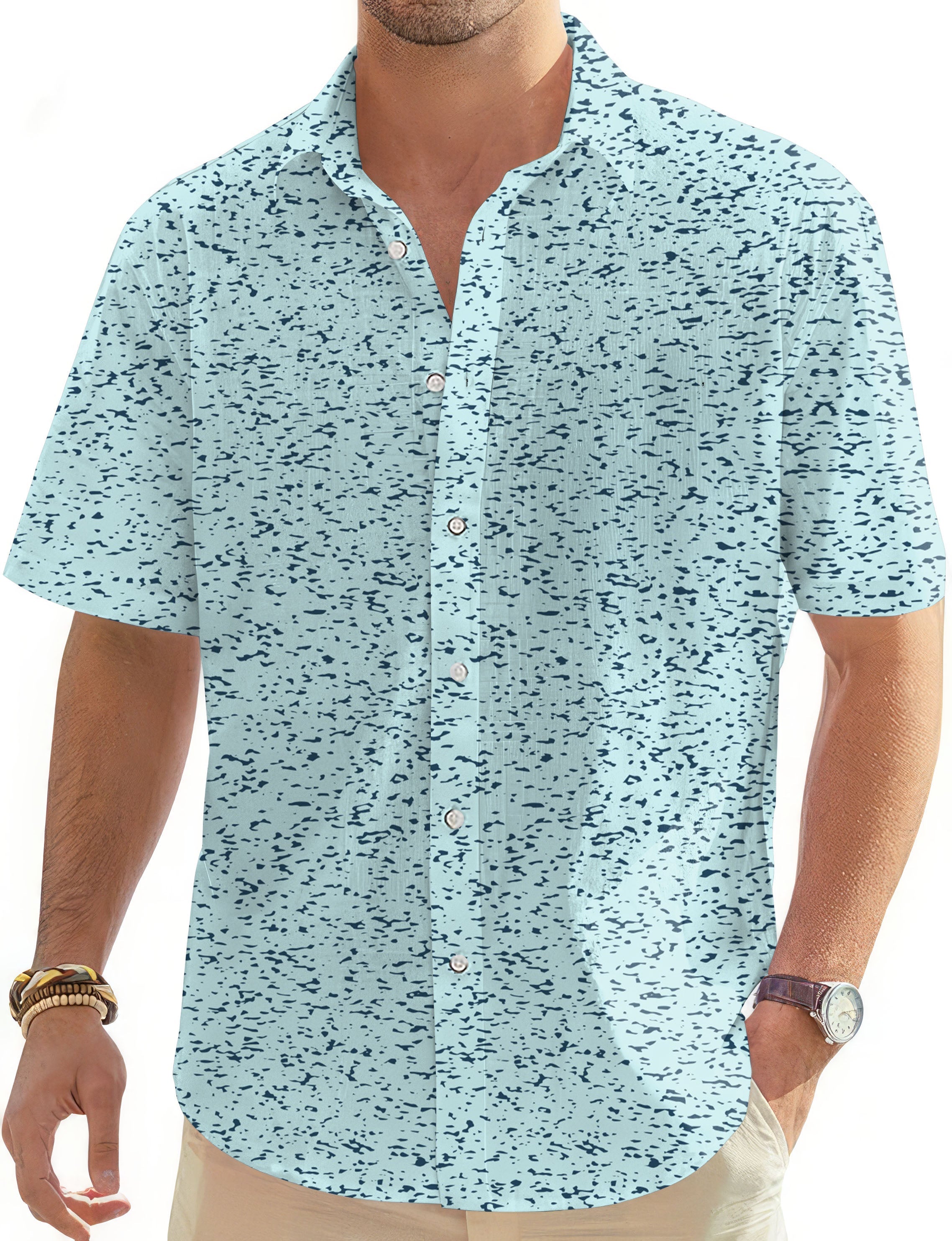Skyline Graffiti-Men's short sleeve Hawaiian shirt with button-down front and classic collar in light blue pattern