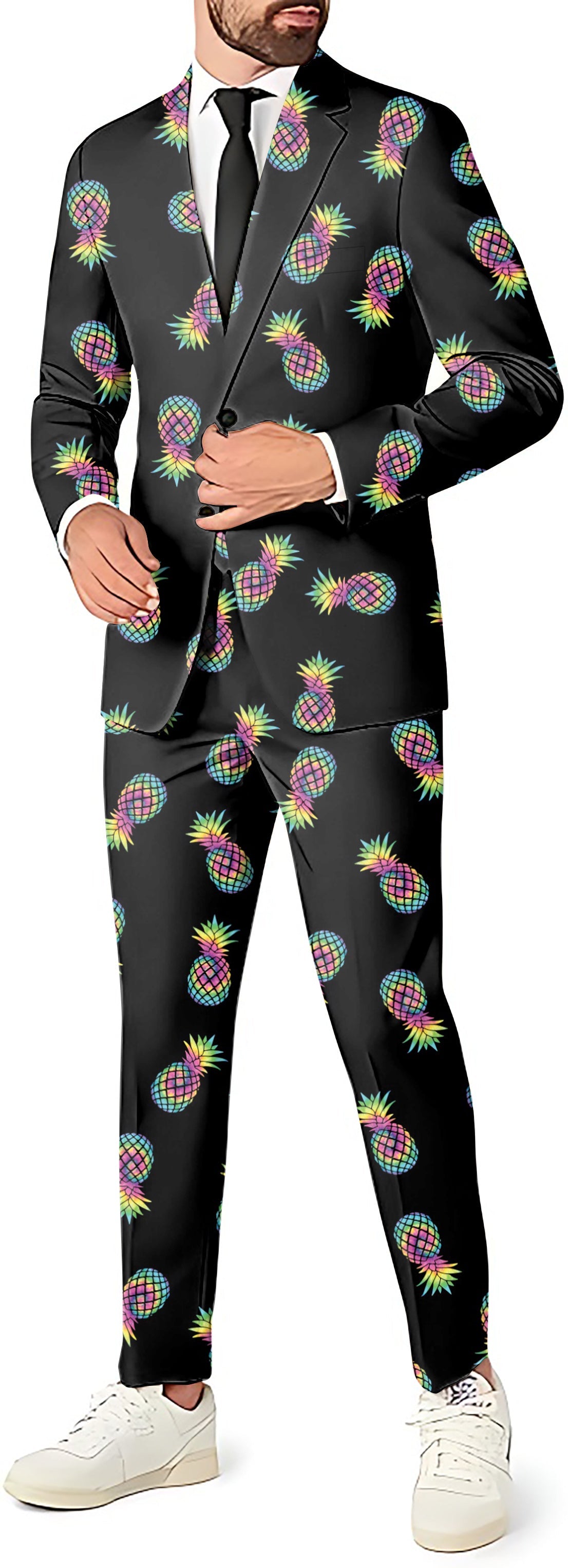 Colored pineapple men's party costume suit with blazer, pants, and vest in slim fit design