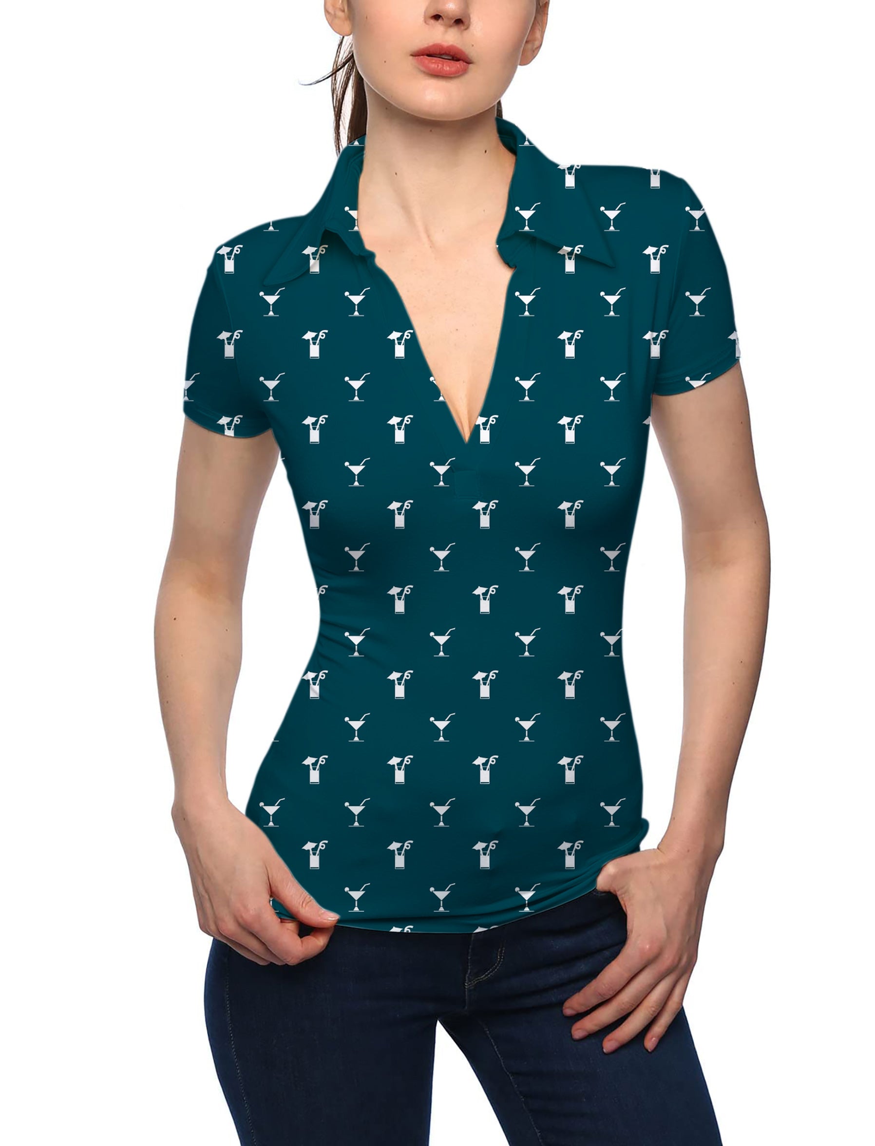 Women's Lemon beverage V Neck Golf Polo