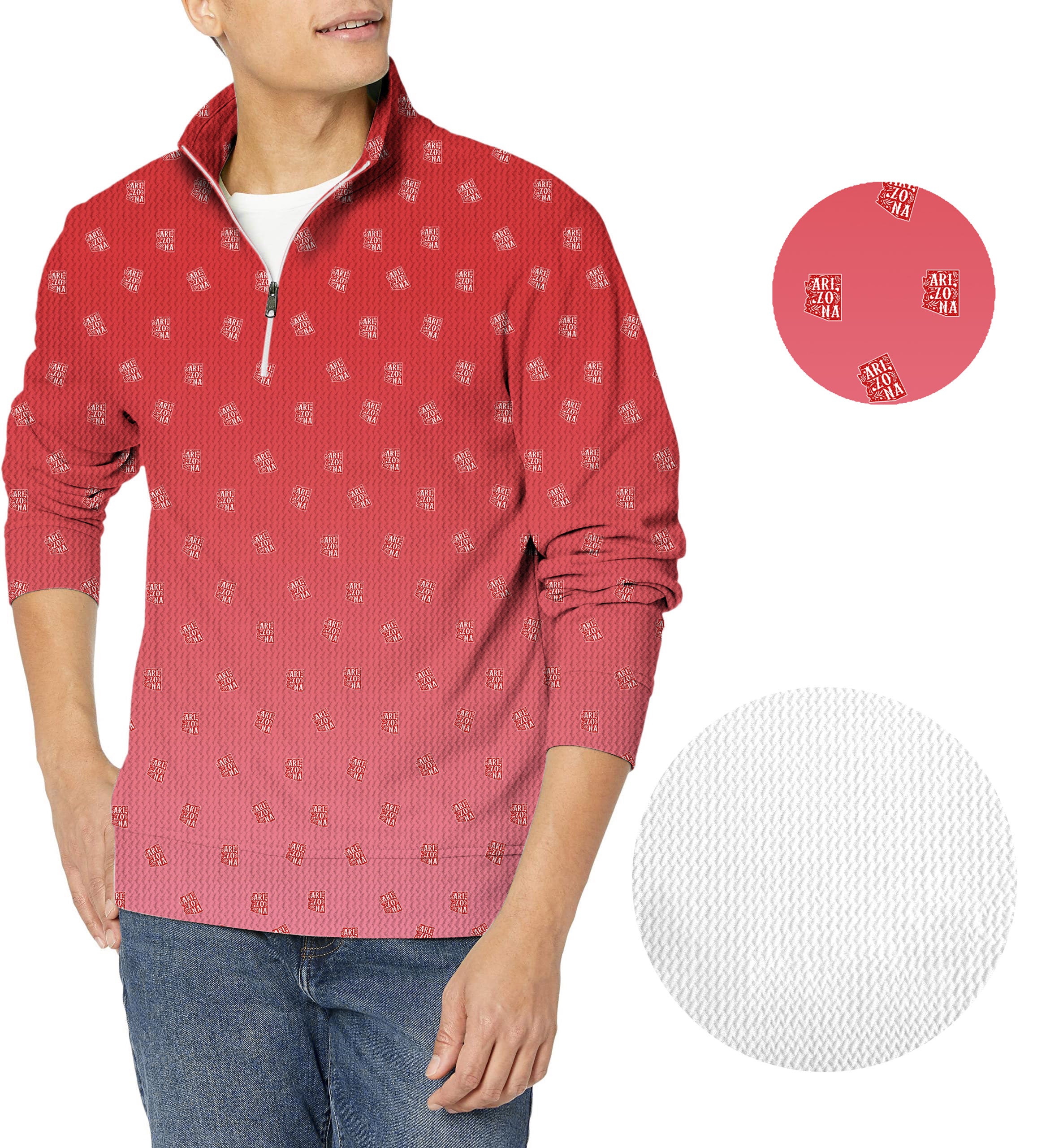 Red Arizona Men's Golf Waffle Zipper Pullover