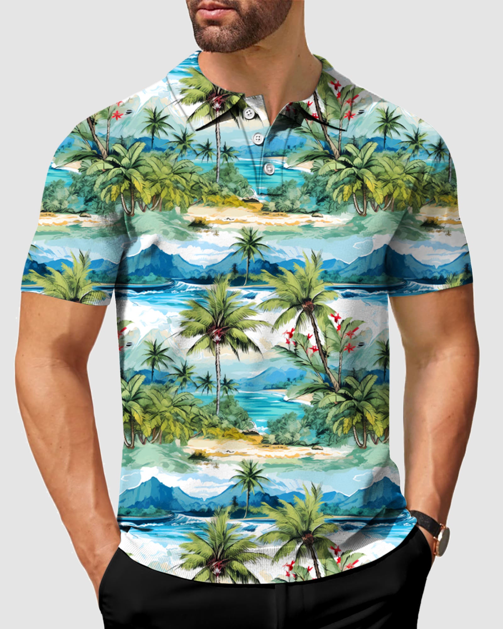 Men's Hawaii palm tree Golf Polo