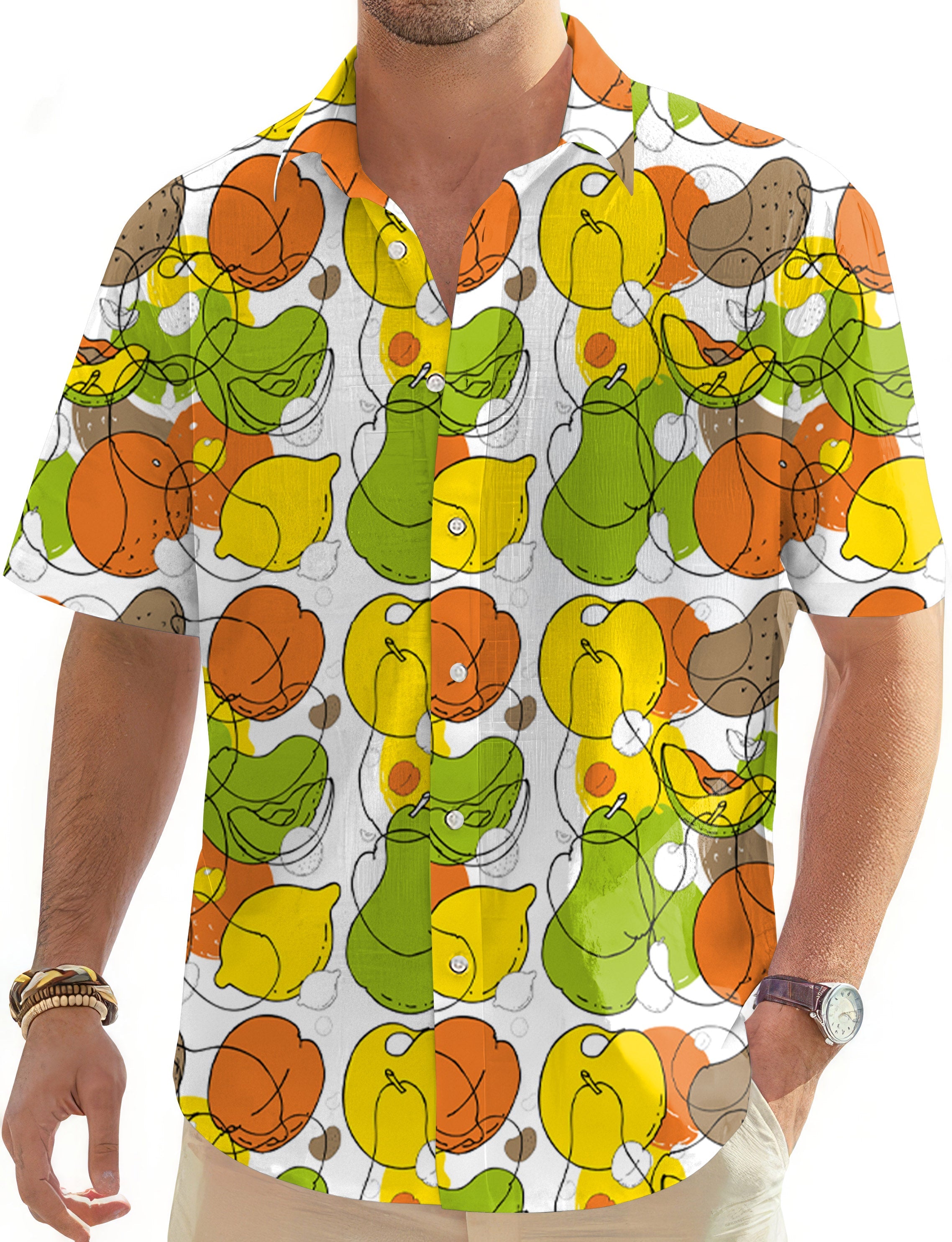 Men's Golf Hawaiian shirt with colorful fruit pattern and button-down style