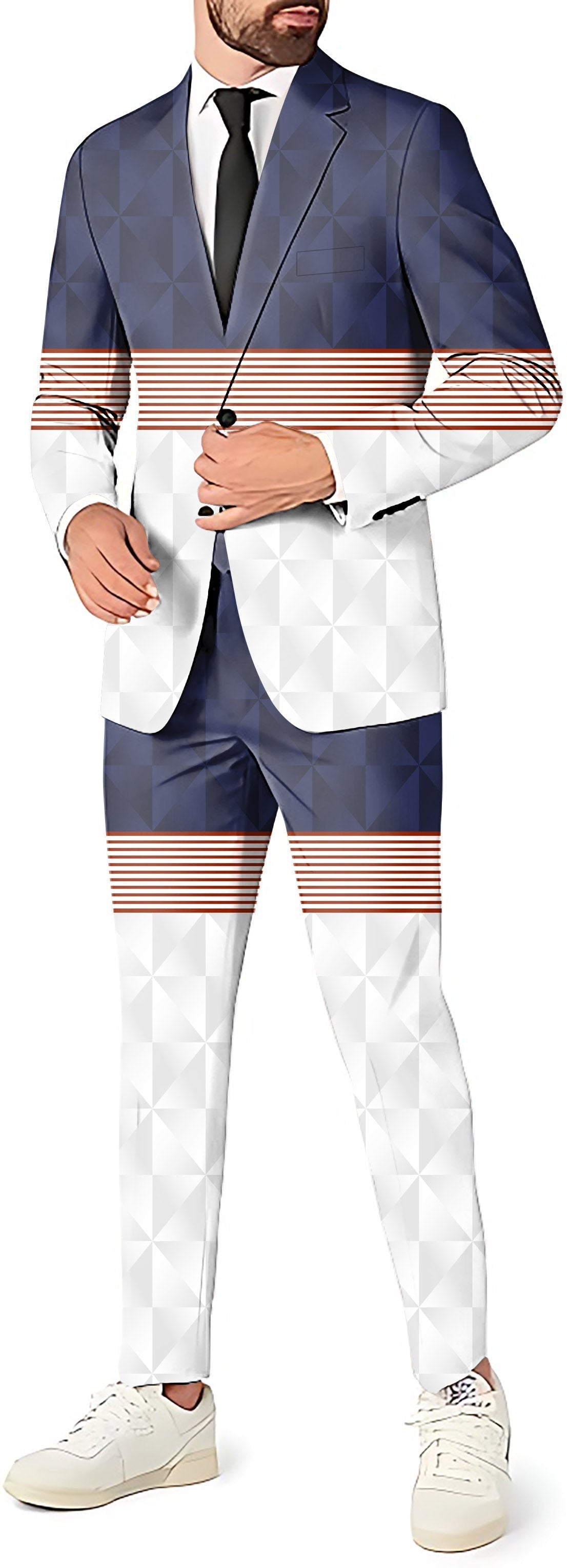 Men's stripe splicing custom sport team competition blazer, pants, and vest suit set