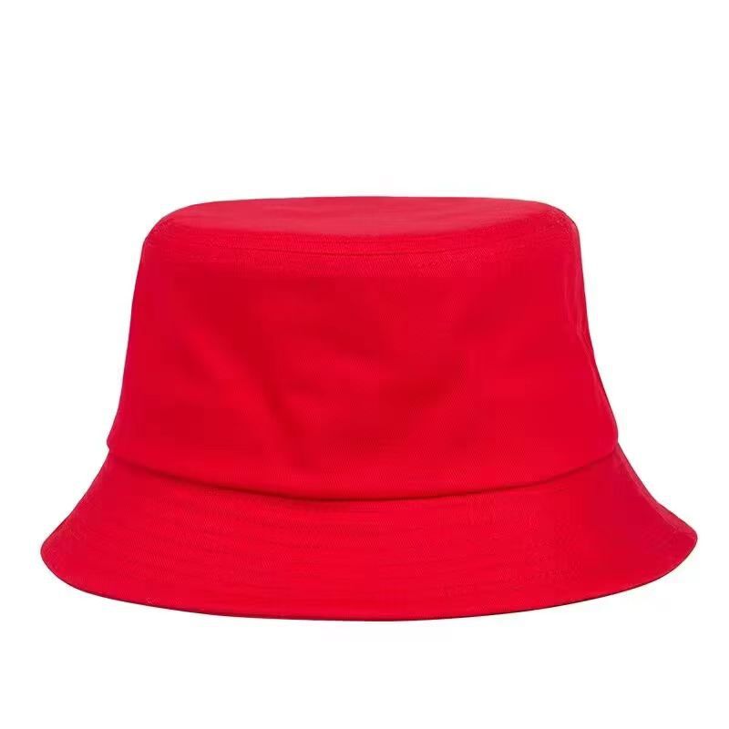 Red cotton bucket hat for casual and outdoor wear, customizable with embroidered names.