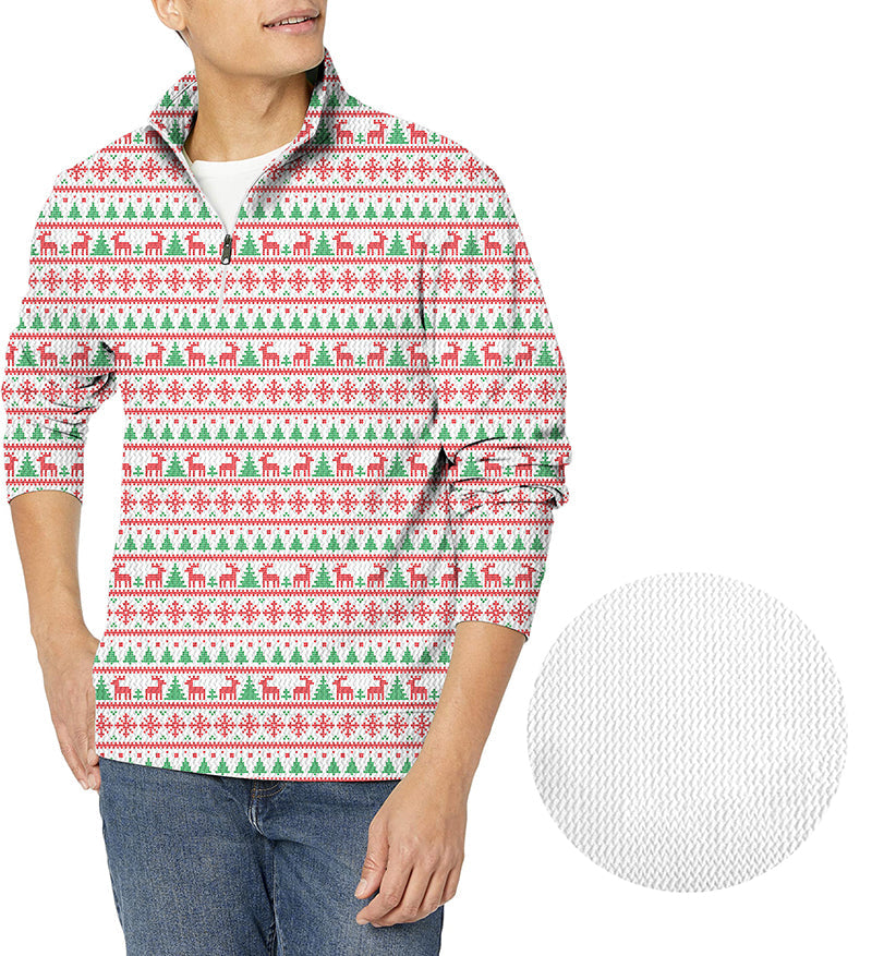 Men’s golf waffle zipper pullover with Christmas red and blue tree pattern