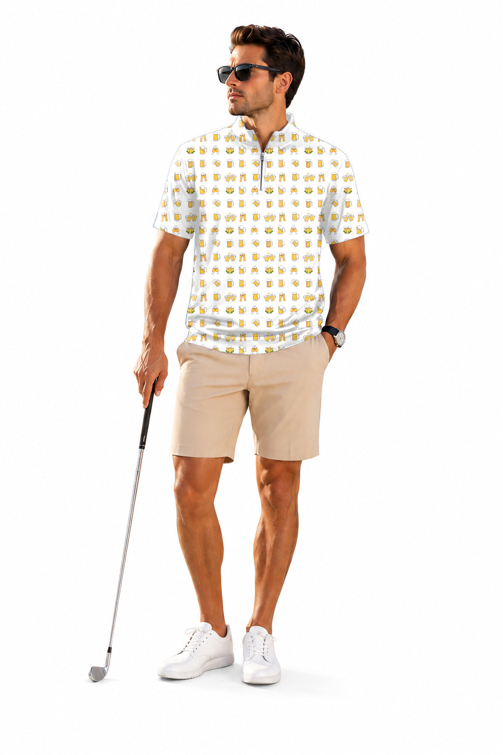 Men's Short Sleeve Quarter Zip Golf Pullover Beer Life Embroidery