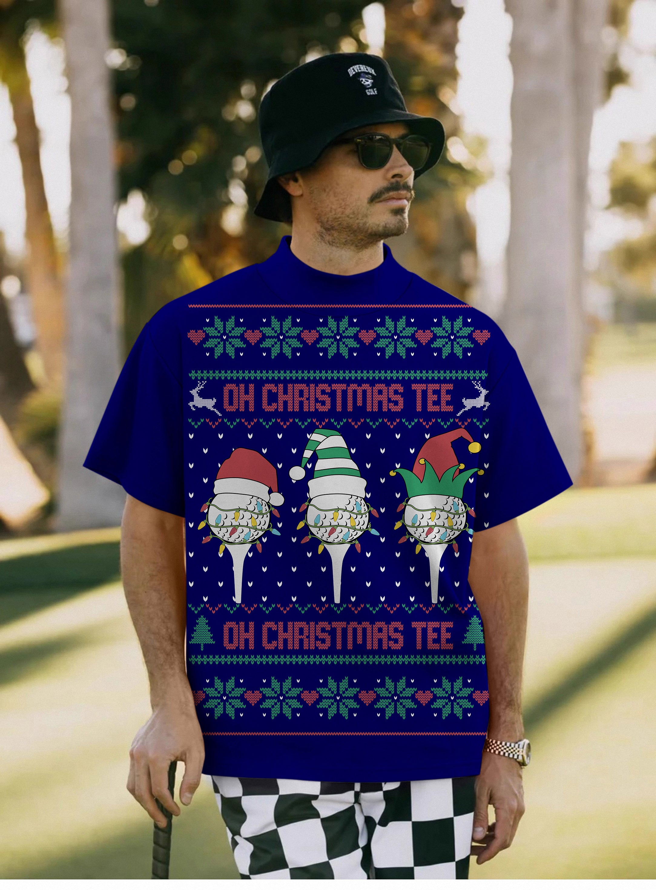 Men's Navy-Christmas Custom face Pullover High neck Long/Short sleeve T-Shirt