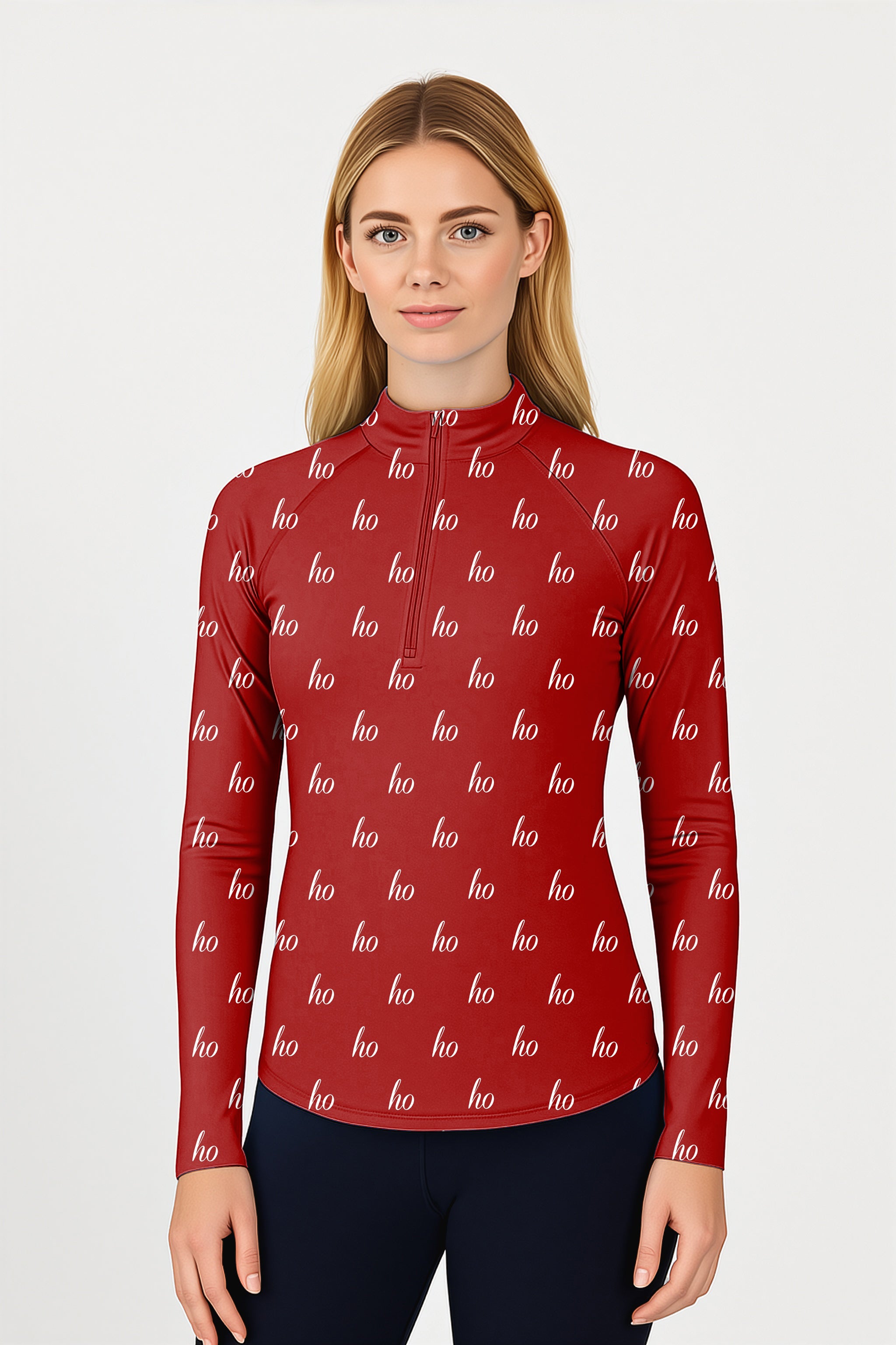 Red Custom Name Christmas Women's Golf Active 3/4 Zip Top Long Sleeves