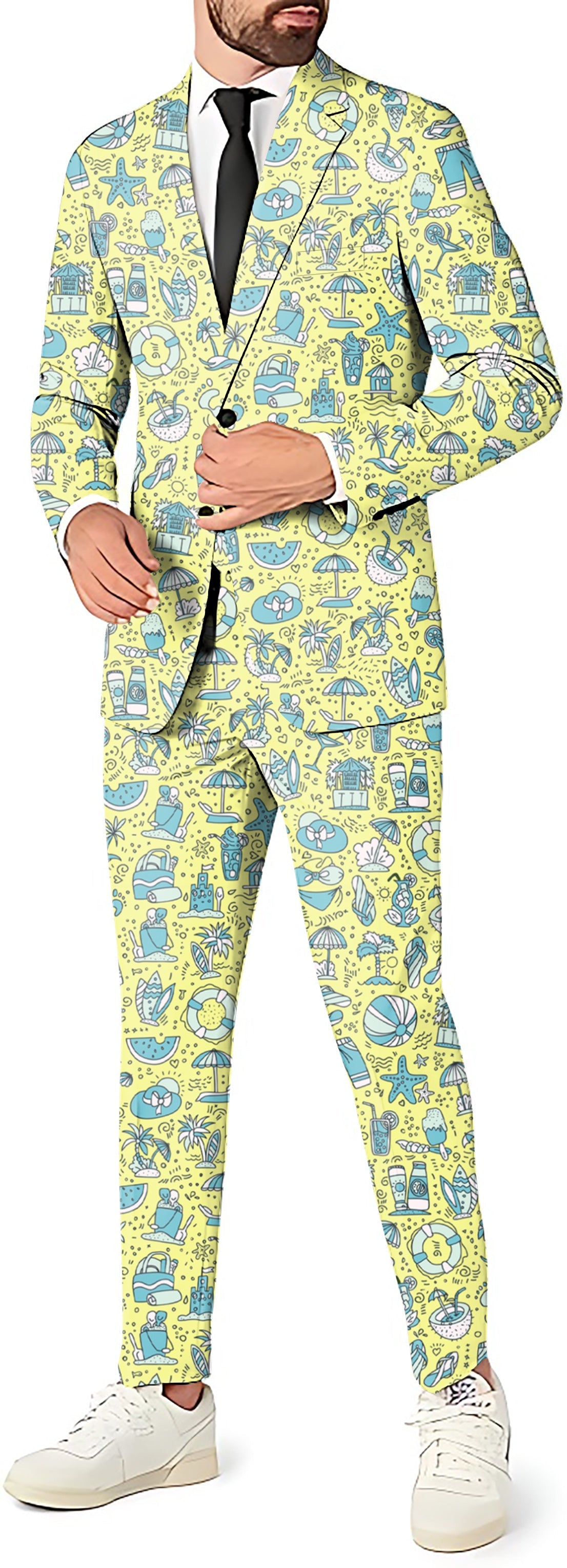 Coastal Caddy Men's yellow themed party suit with blazer, pants, and vest in slim fit design