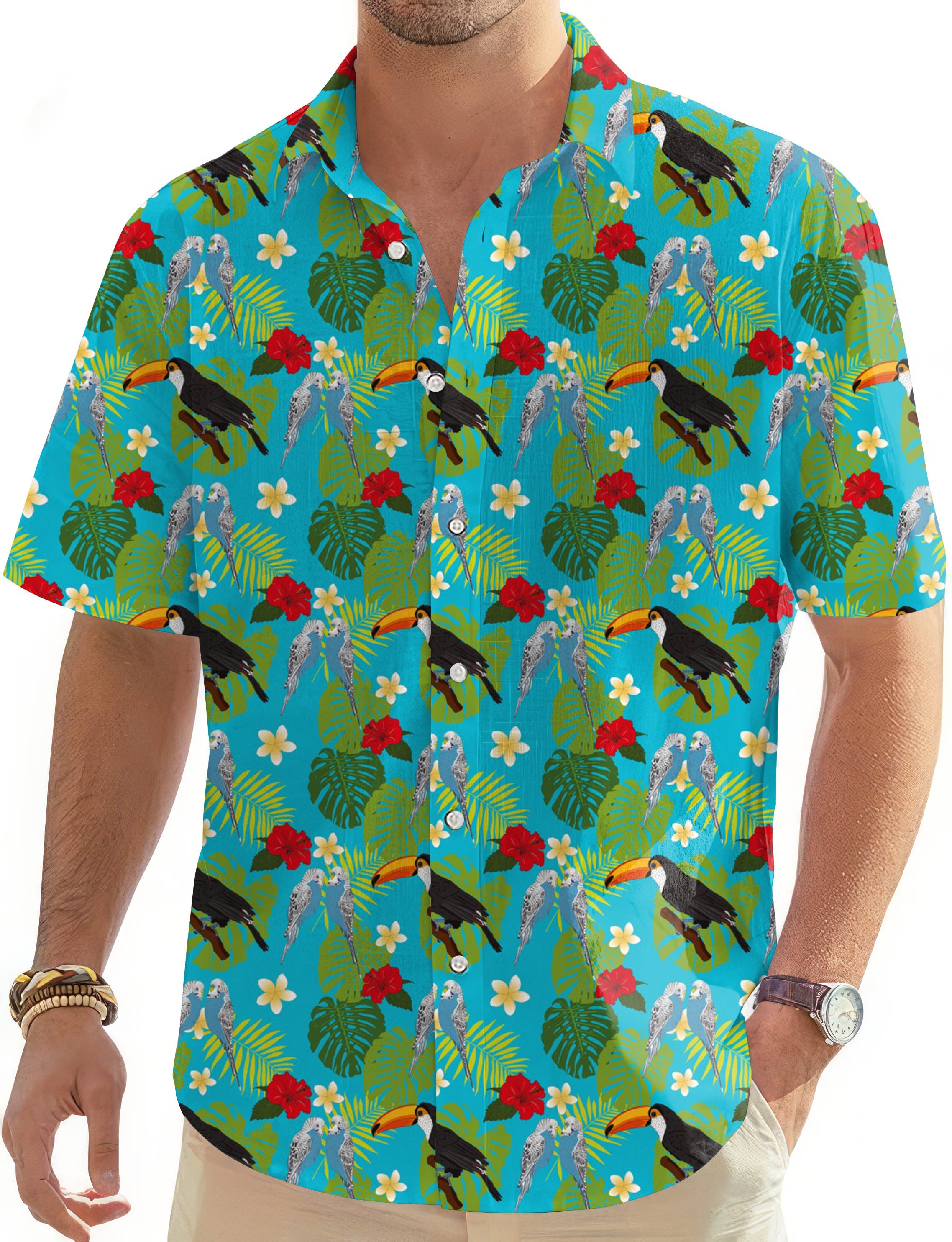 Flamingo-Men's Golf Hawaiian Shirts Button Down Shirt