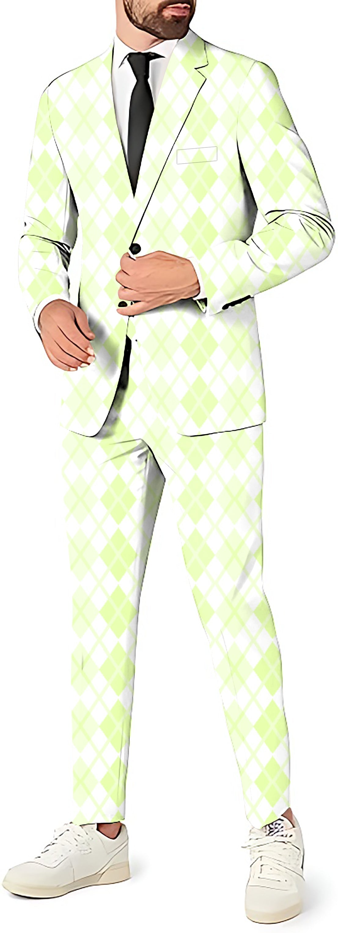 green grid men's blazer and pants party costume set
