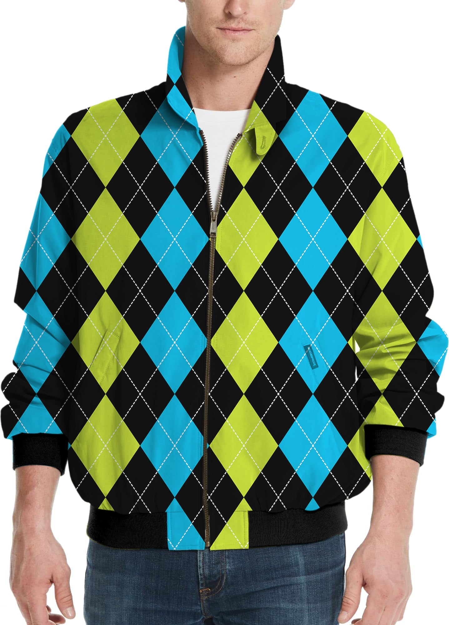 Halloween black green blue argyle men's golf windbreaker light jacket