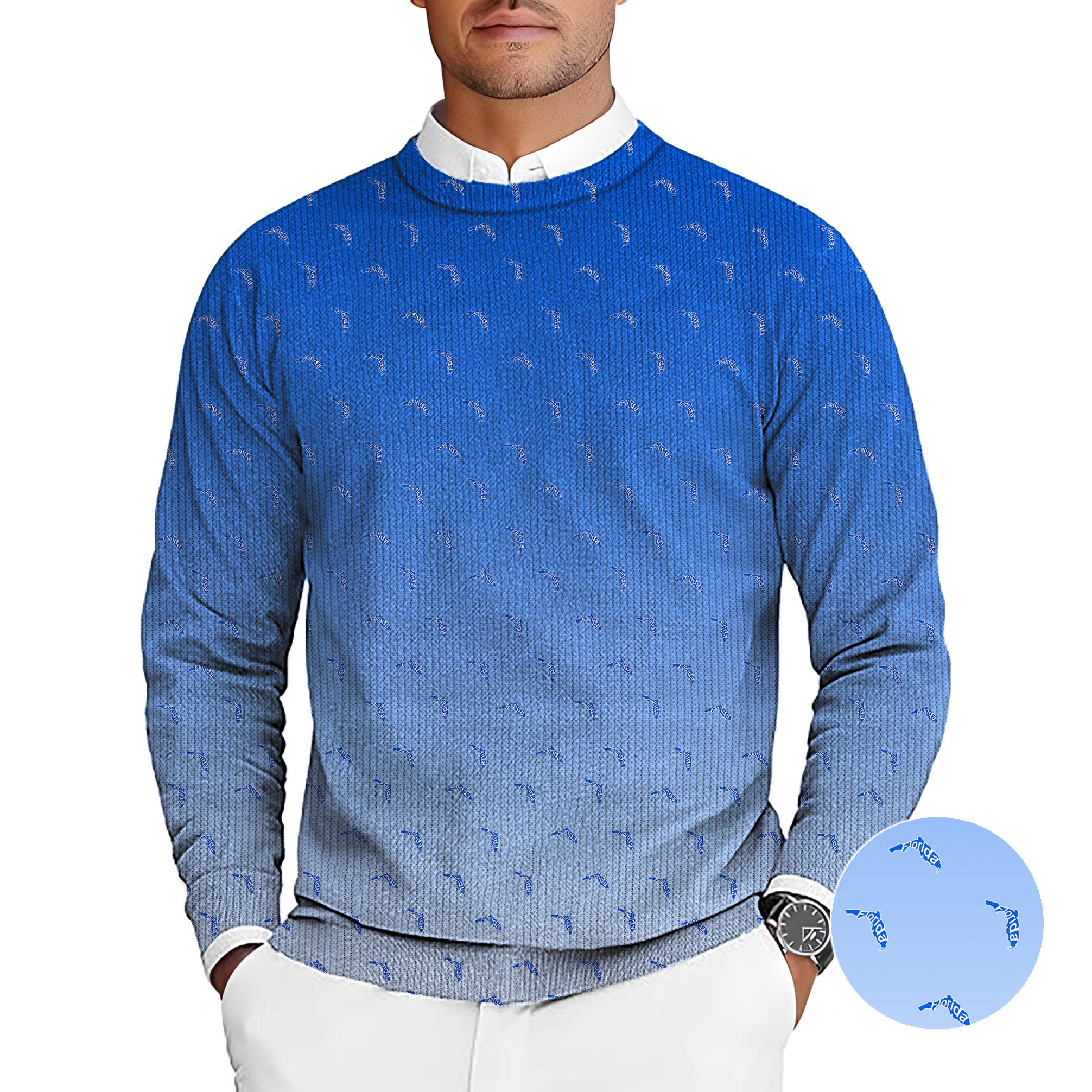 Blue Florida Men's Golf Crewneck Pullover Sweaters Ugly Sweater