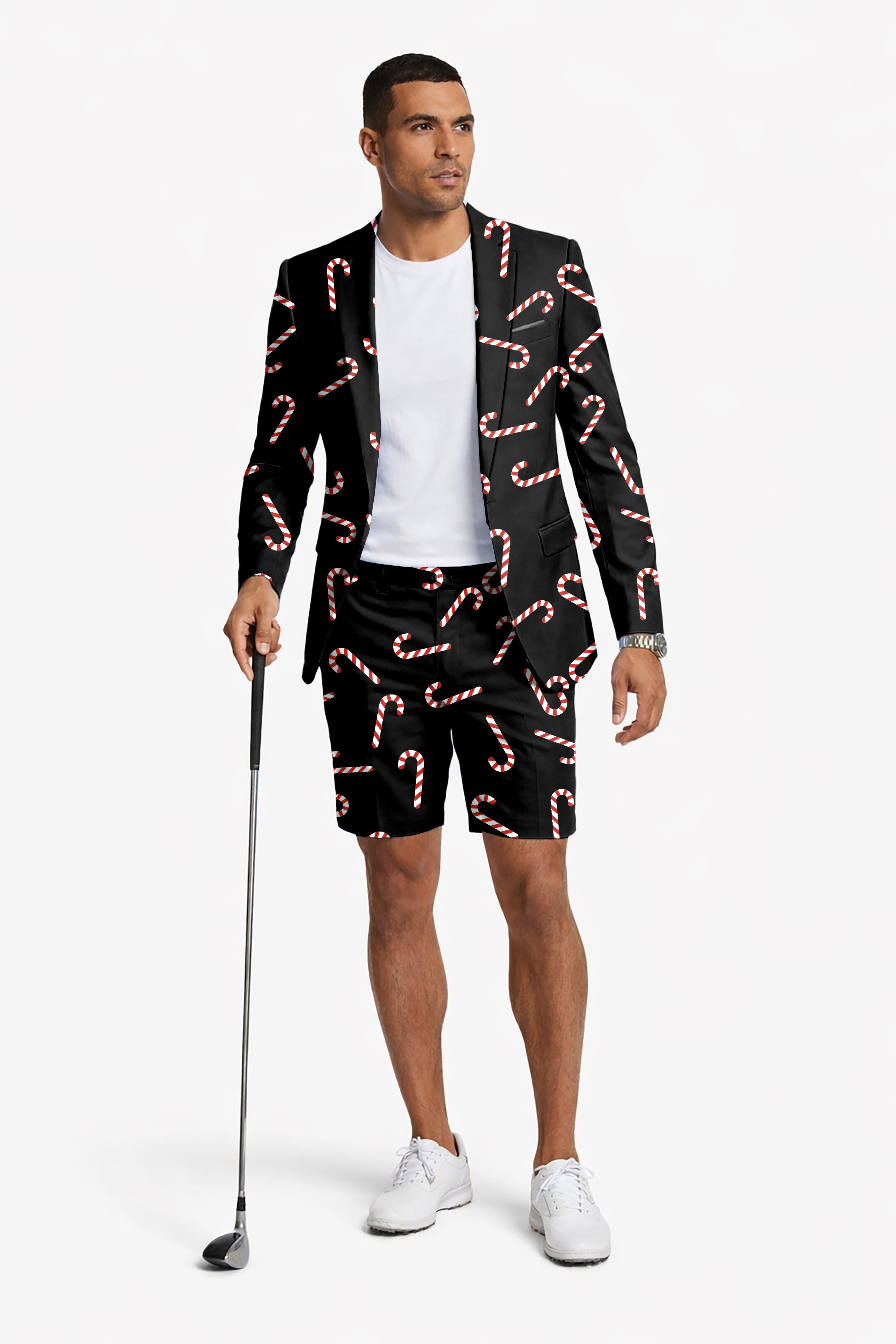 Candy Cane Men's Party Costumes-Theme Party 2pcs Suit set-Blazer Shorts