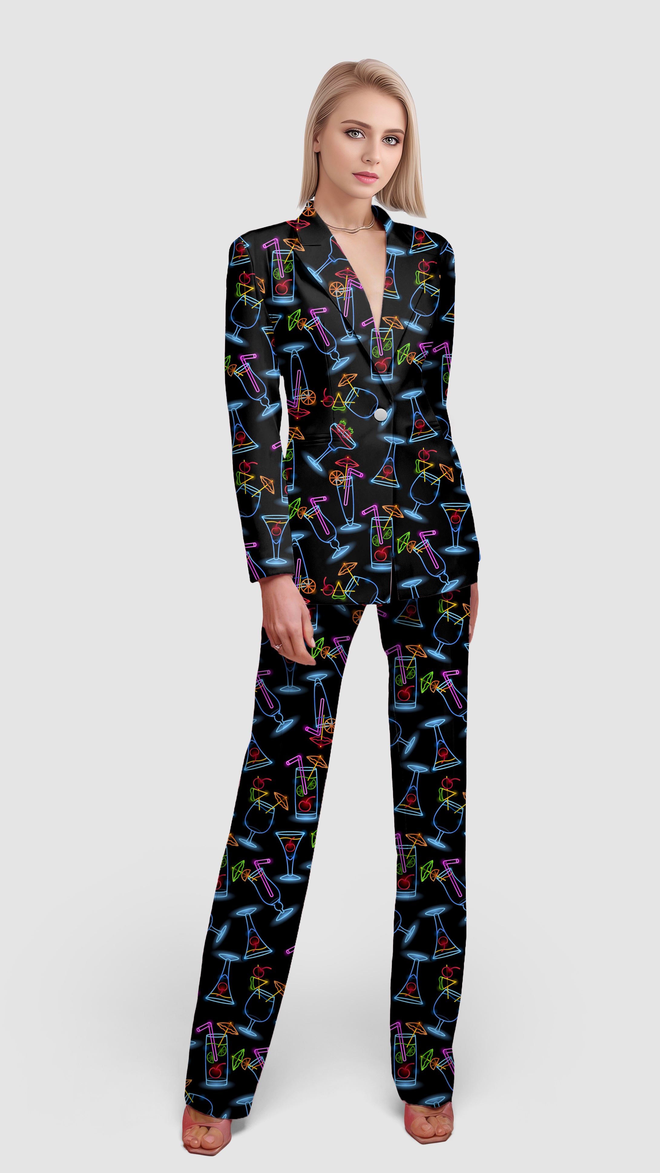Neon Drinker-Women's Blazer Casual Work Office Blazer Suit set