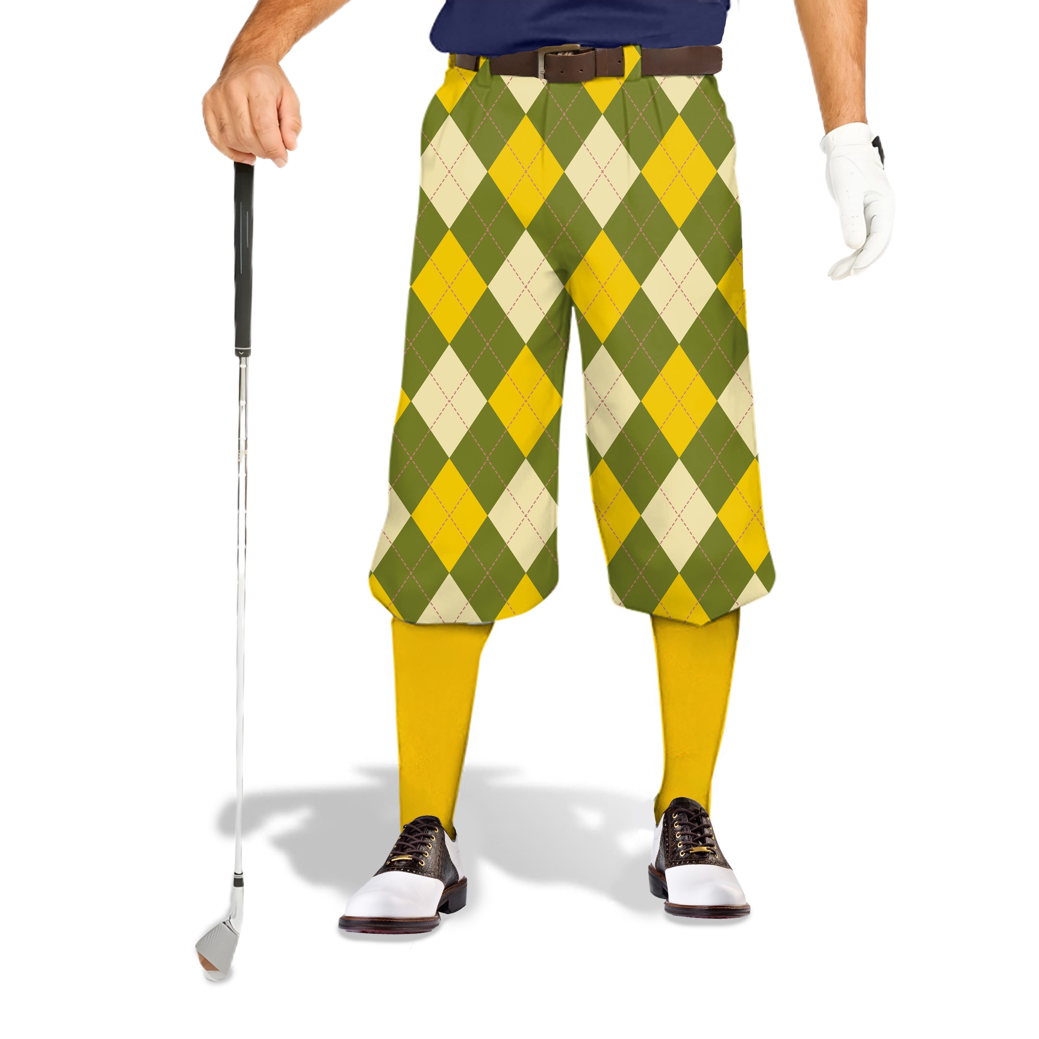 Yollow argyle men's golf knickers with snug ankle cuffs and breathable performance fabric