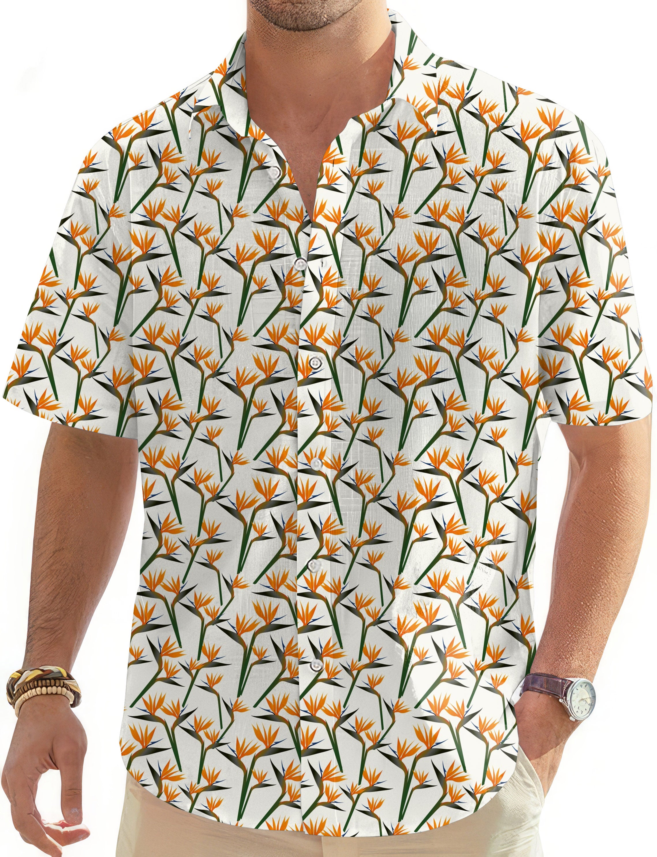 Youth Birds of Paradise-Men's Golf Hawaiian Shirts Button Down Shirt
