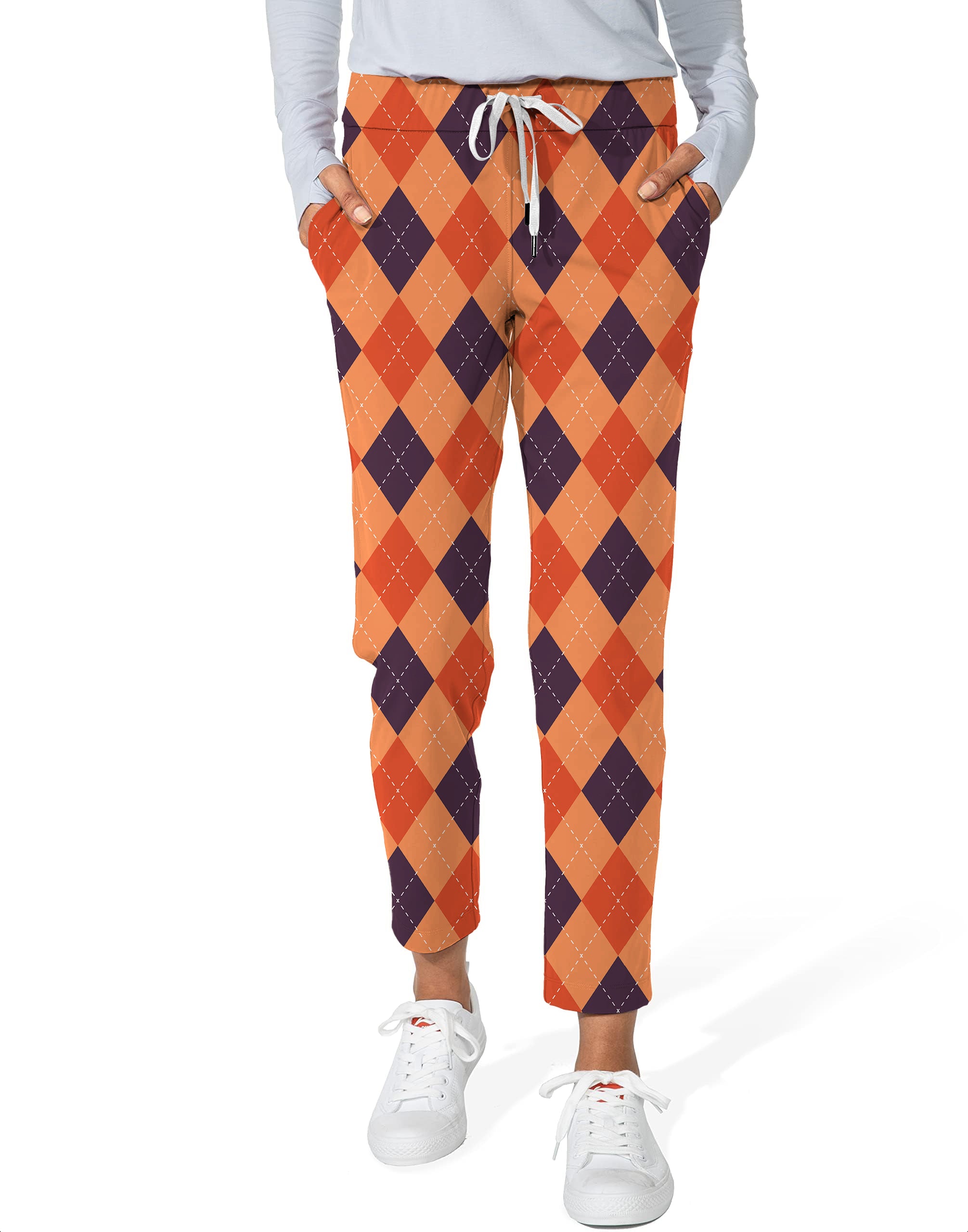 Halloween Black Red Orange Argyle Women's 7/8 Stretch Ankle Golf Pants