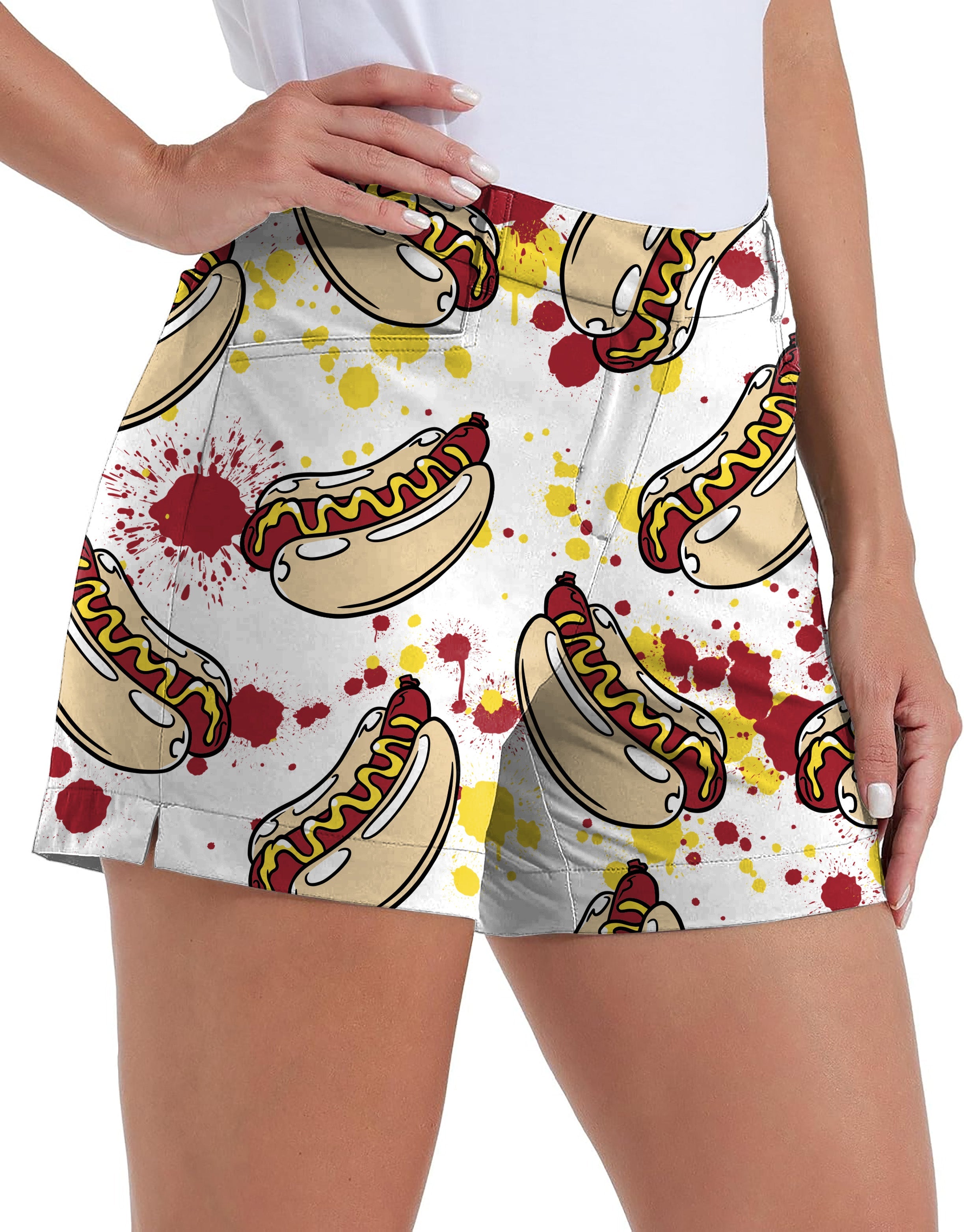 Women's Hot Dog Polo quick-drying golf shorts with pockets and fun hot dog print