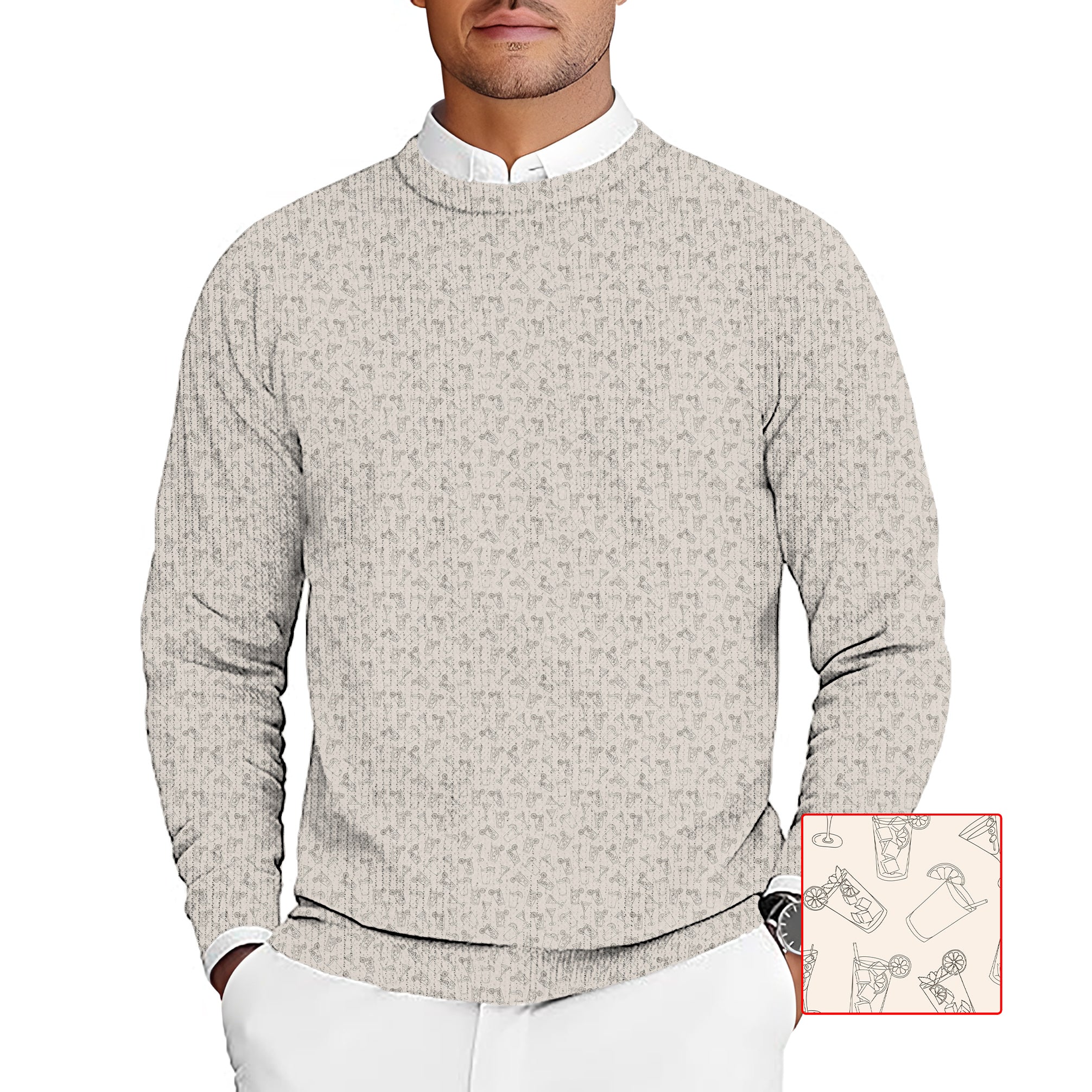 Beige Juice Men's Golf crewneck pullover sweater with subtle pattern, customizable for golf teams