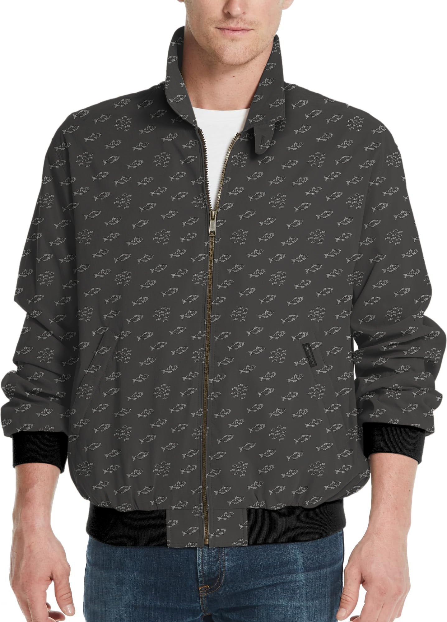 Minimal Fish Sketch Men's Golf Windbreaker Light Jacket