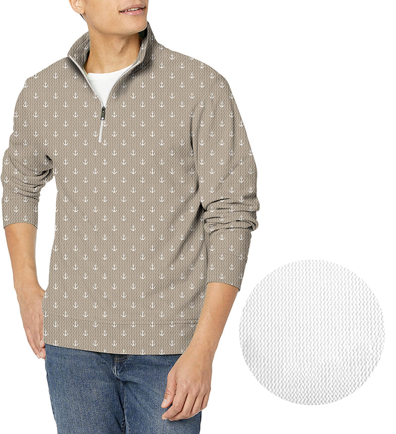 Beige anchor men's golf waffle zipper pullover with customizable team design
