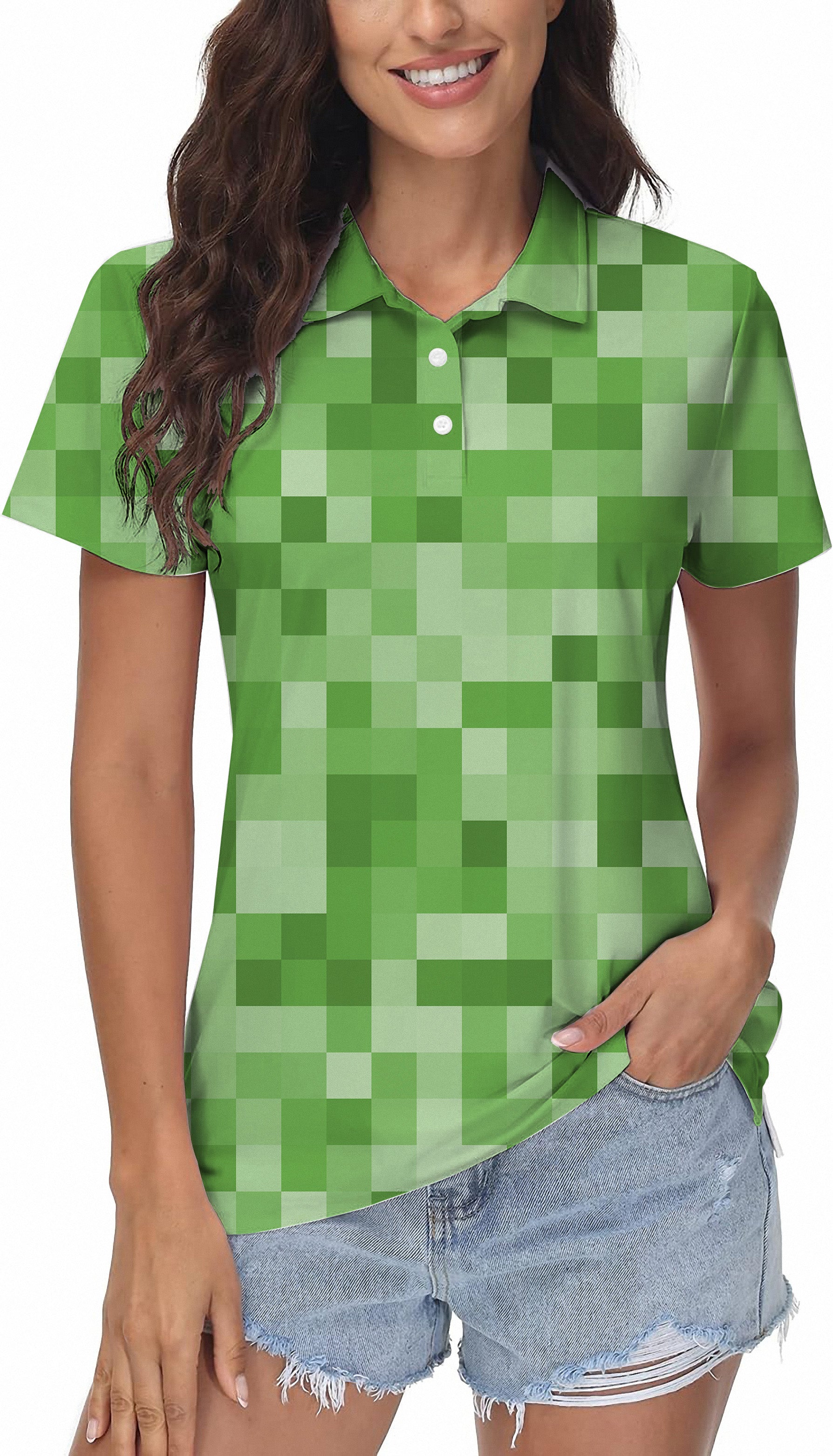 Light Green Pixel Big Women's Golf Polo
