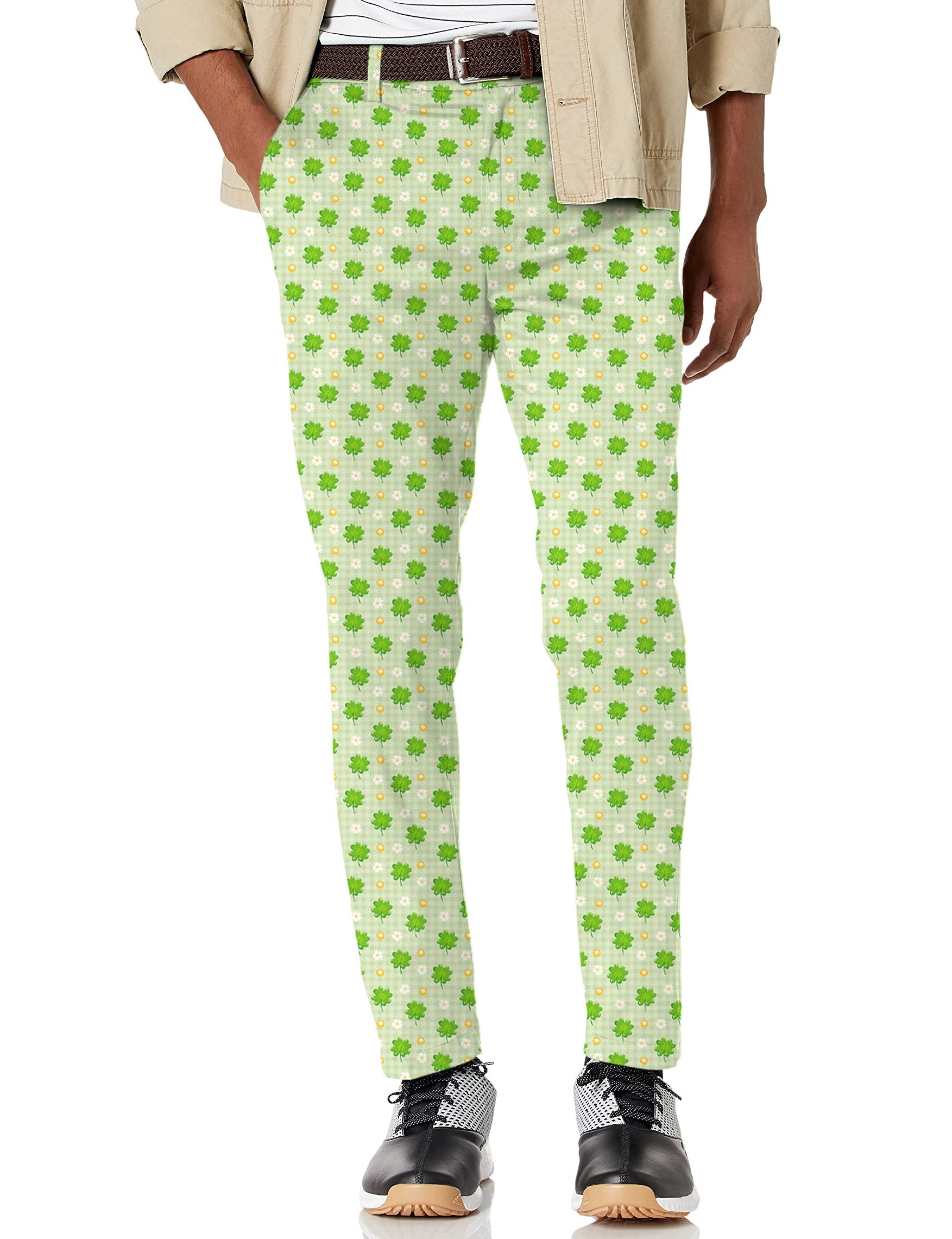 Men's leaf clover St. Patrick's Day stretch golf pants with moisture-wicking fabric and active waistband