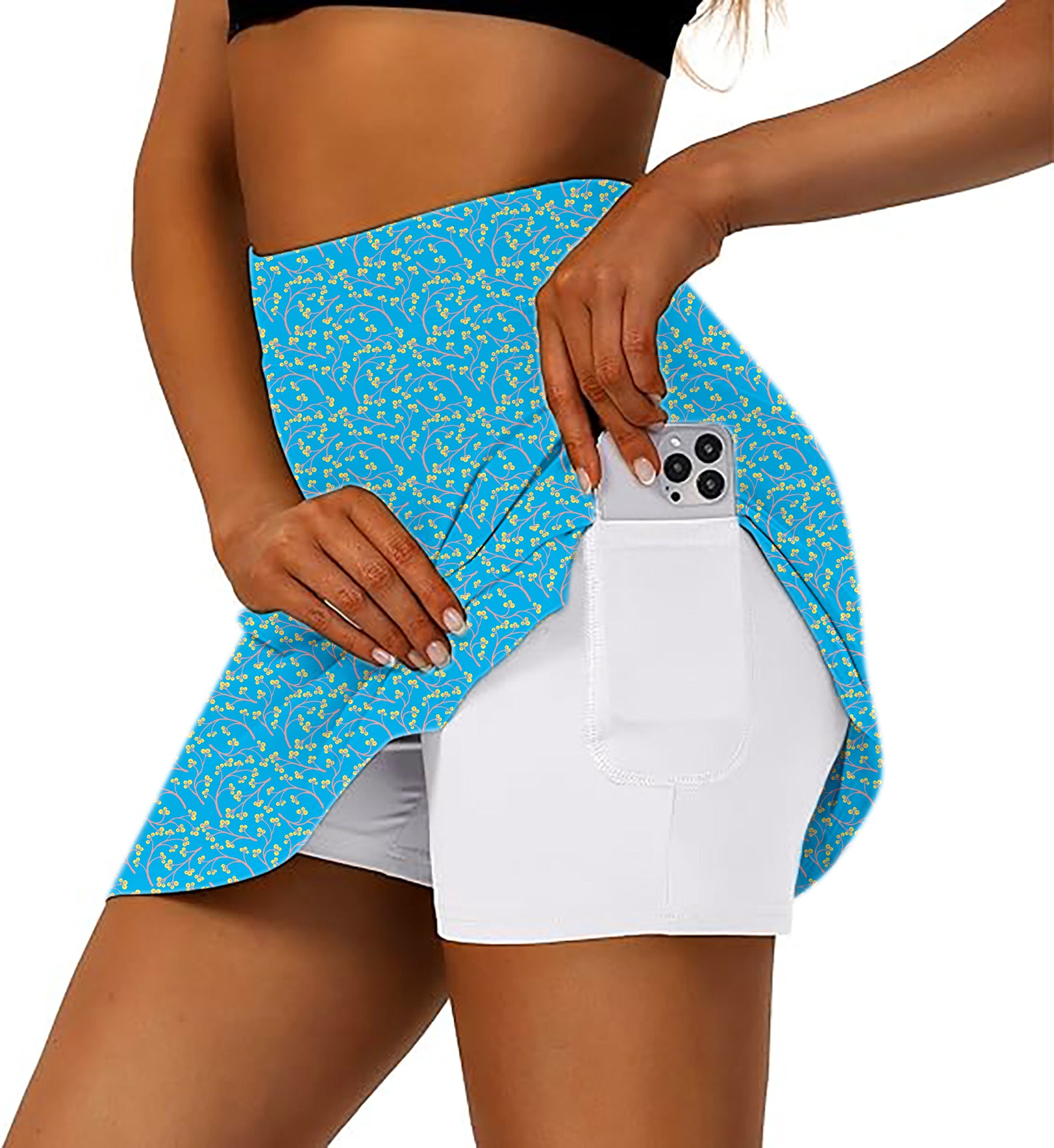 Blue Flowers Women's Athletic Golf Skorts Flared Skirts