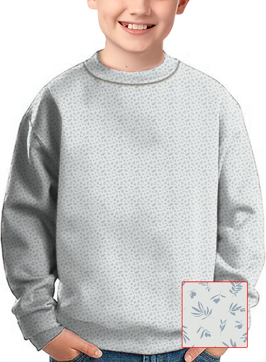 Kids leaves and fruits crewneck pullover with subtle pattern on light fabric