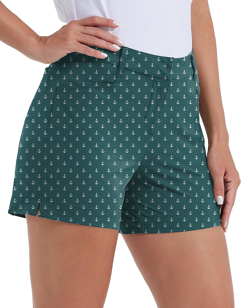 Lime Anchor Polo women's quick-drying golf shorts with anchor print and pockets