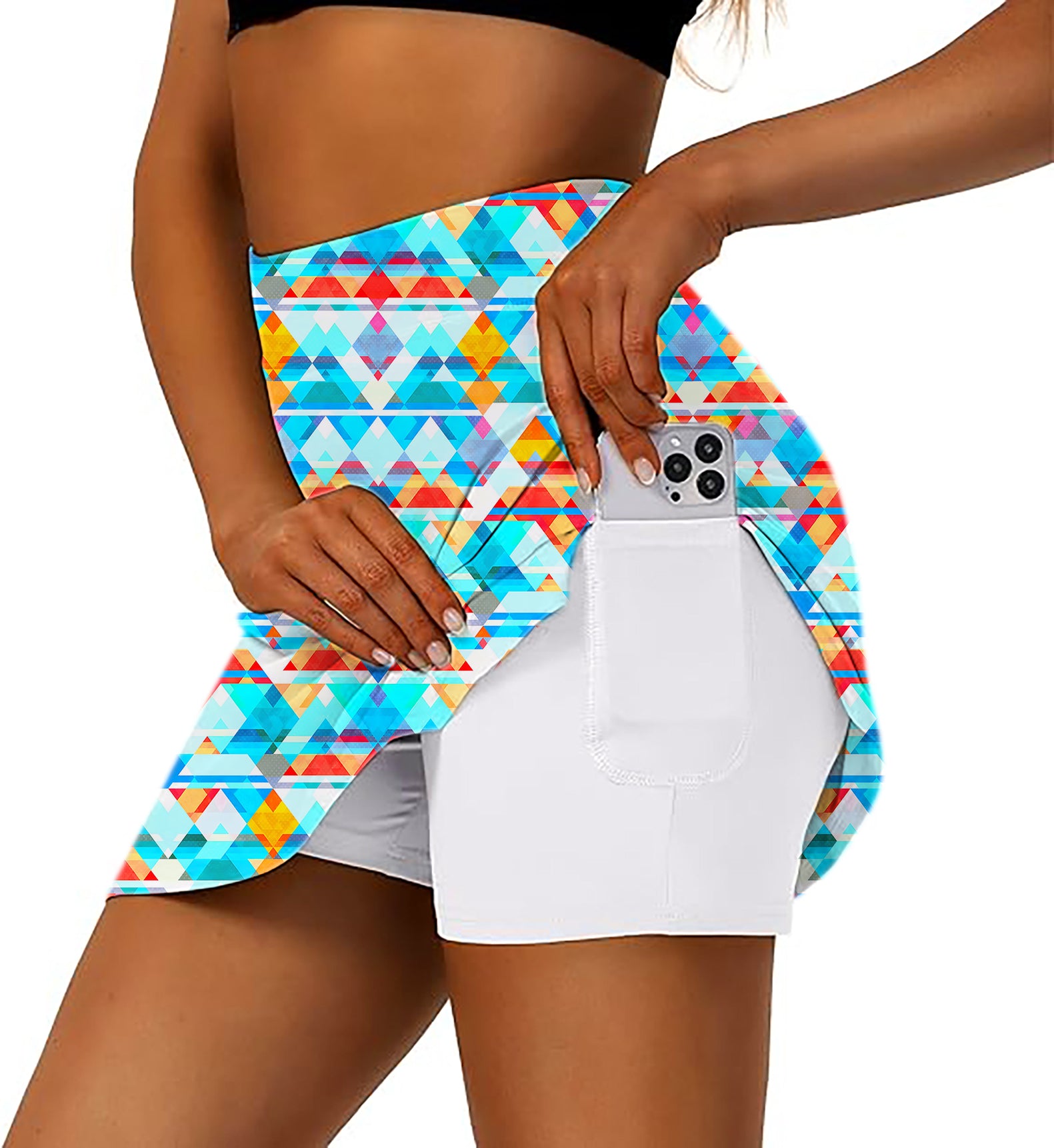 Women's Geometric lattice Golf Skirts Inner Shorts Pocket