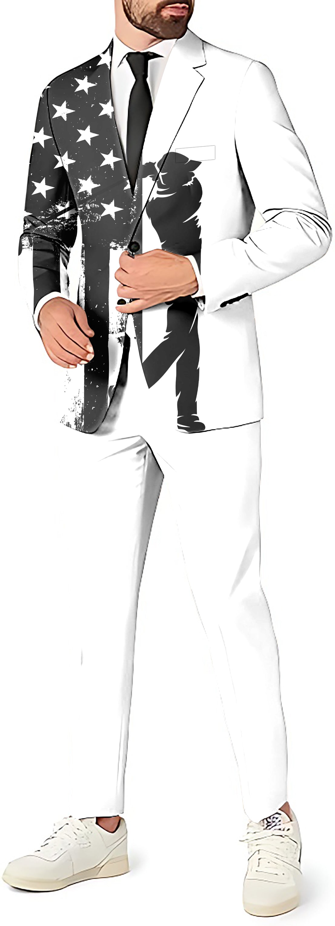 American Flag men's party suit with blazer, pants, and vest, personalized embroidery design
