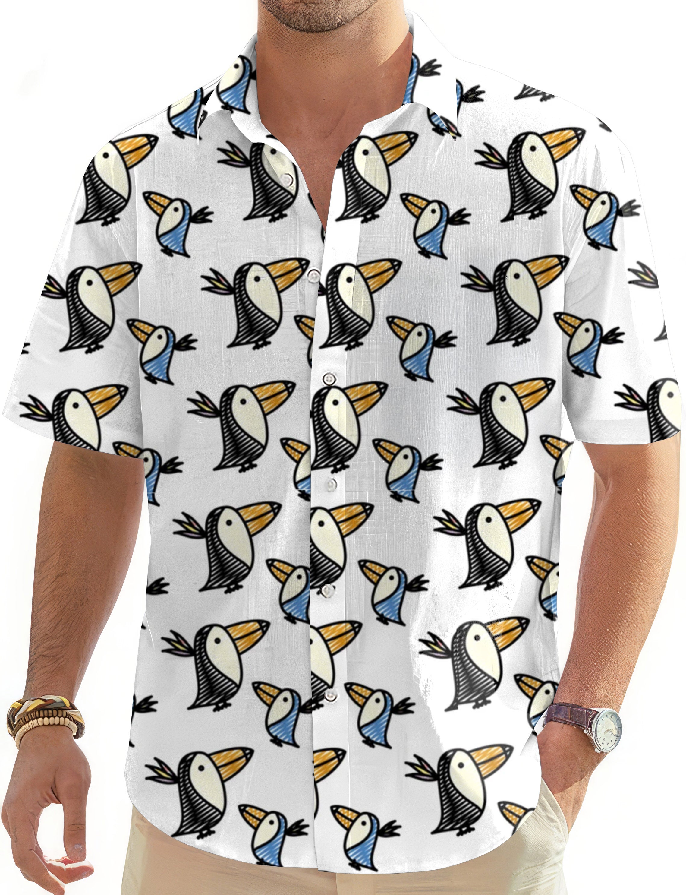 Talking Toucan-Men's Golf Hawaiian Shirts Button Down Shirt