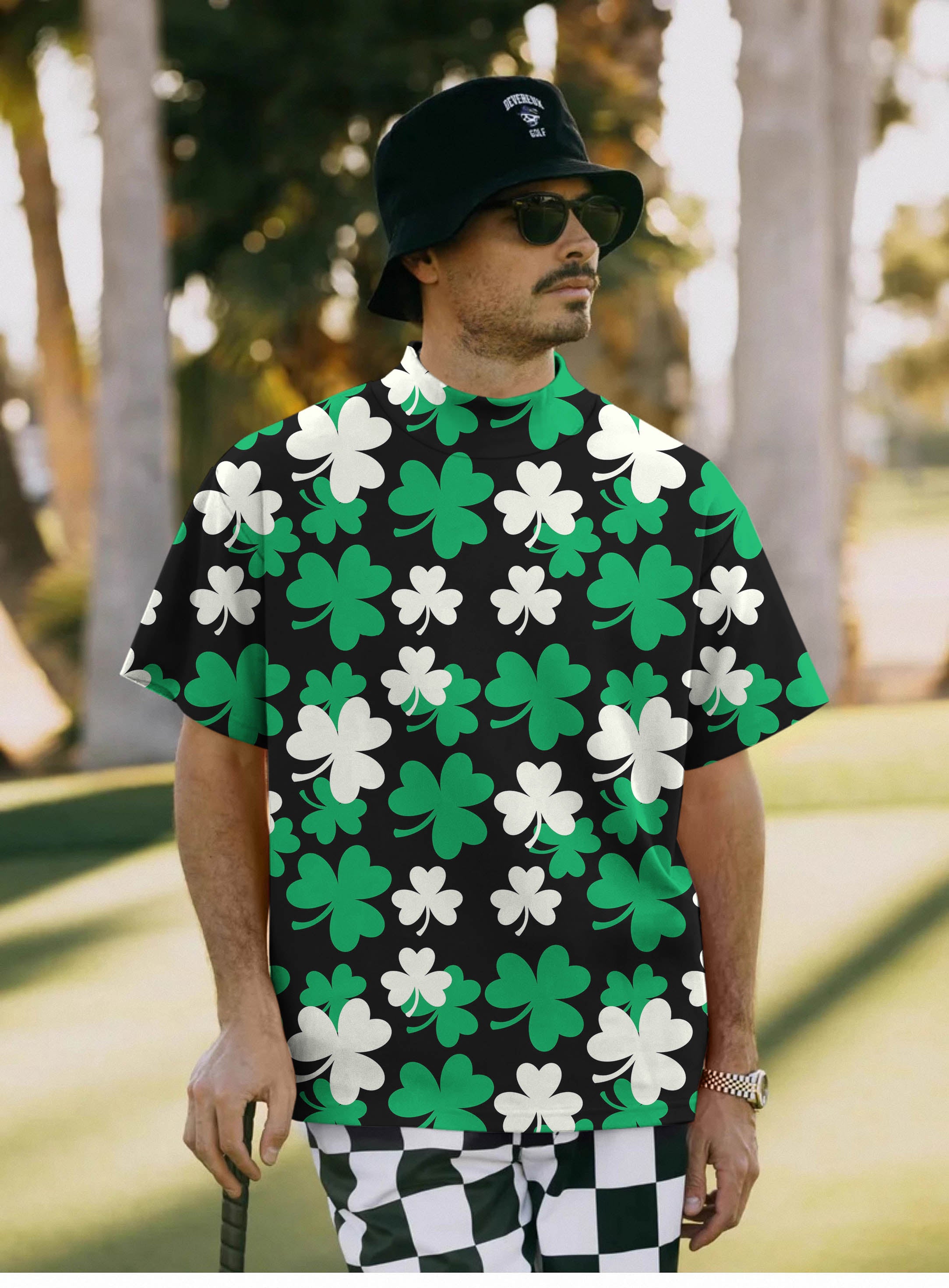 Men's Leaf clover St. Patrick's Day Pullover High neck Long/Short sleeve T-Shirt