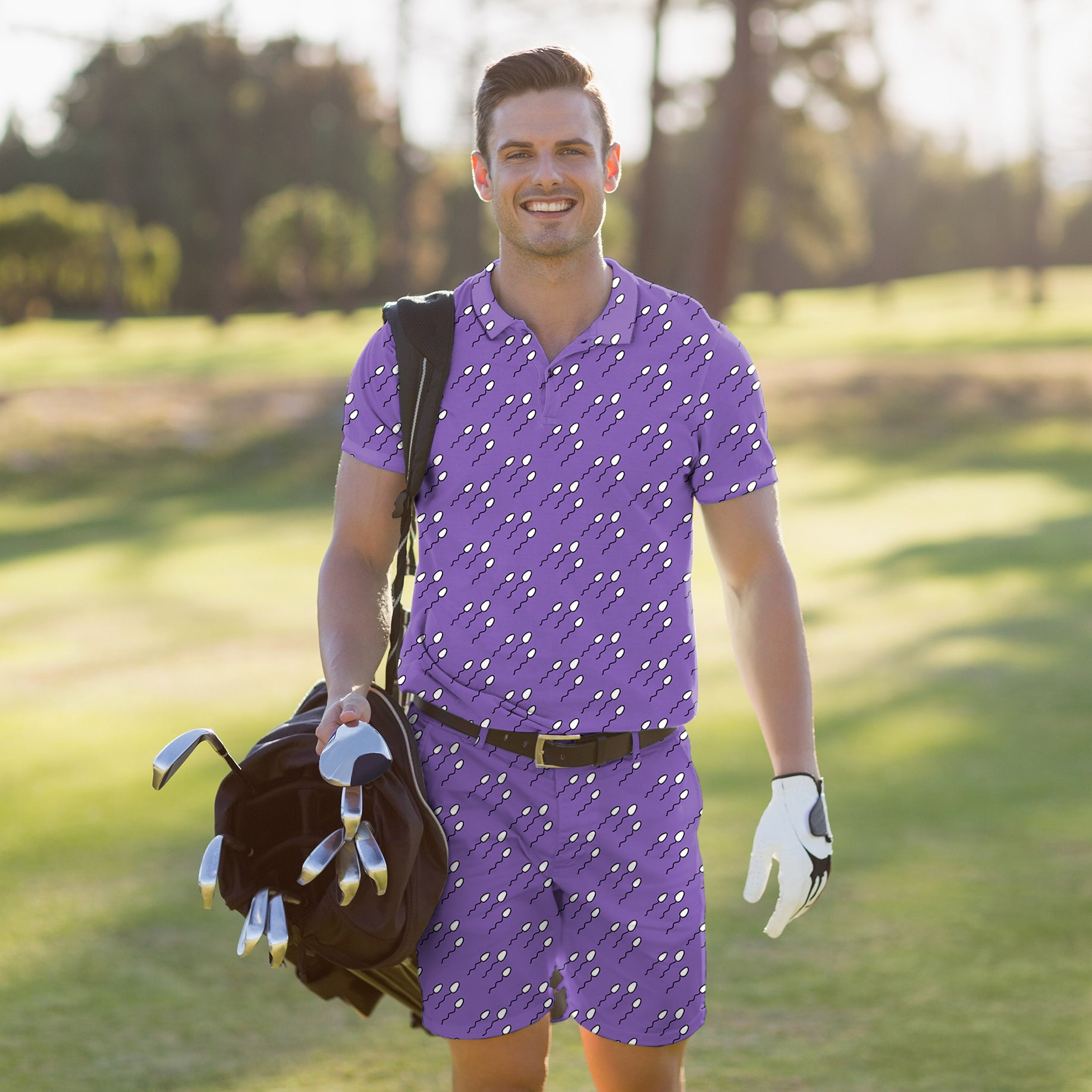 Men's Golf Set Polo+Shorts Abstract Sperm Lines