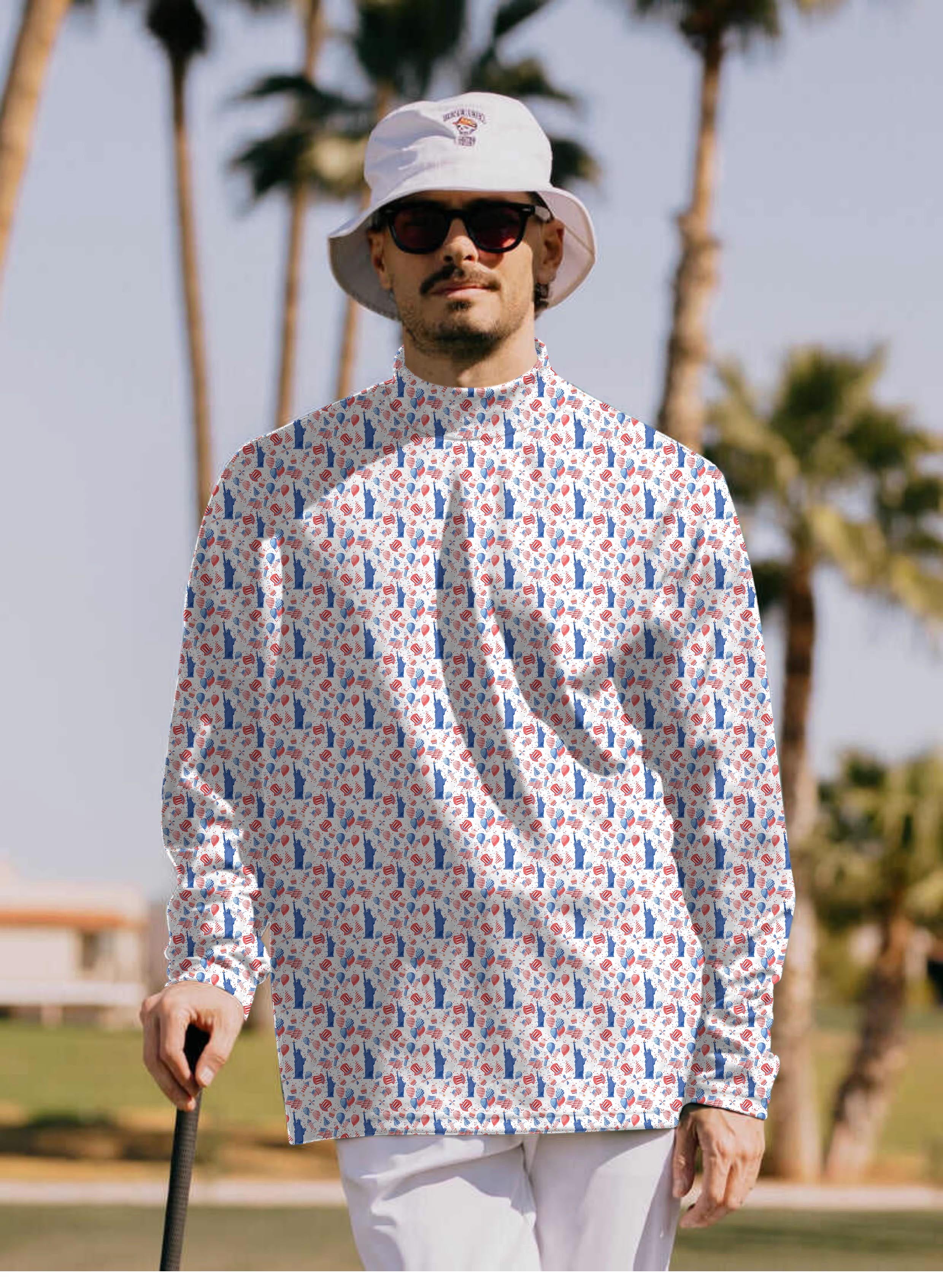Men's American national symbols Pullover High neck Long/Short sleeve T-Shirt
