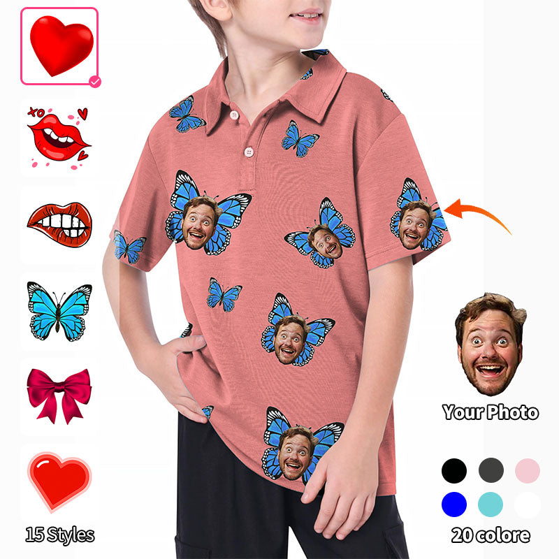 Valentine's Day Youth Custom Photo Face Custom Color Hot Pink Love Golf Polo