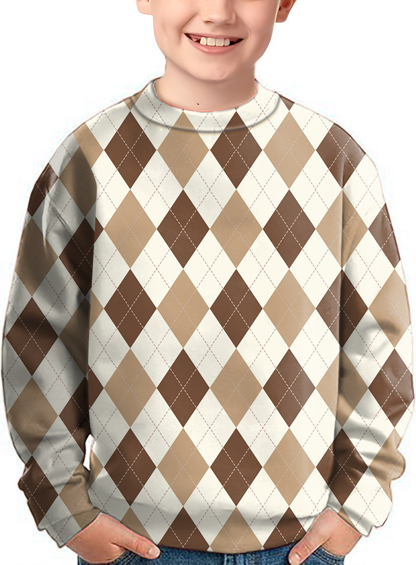 brown Argyle Crewneck Pullover Kids Ugly Sweater
