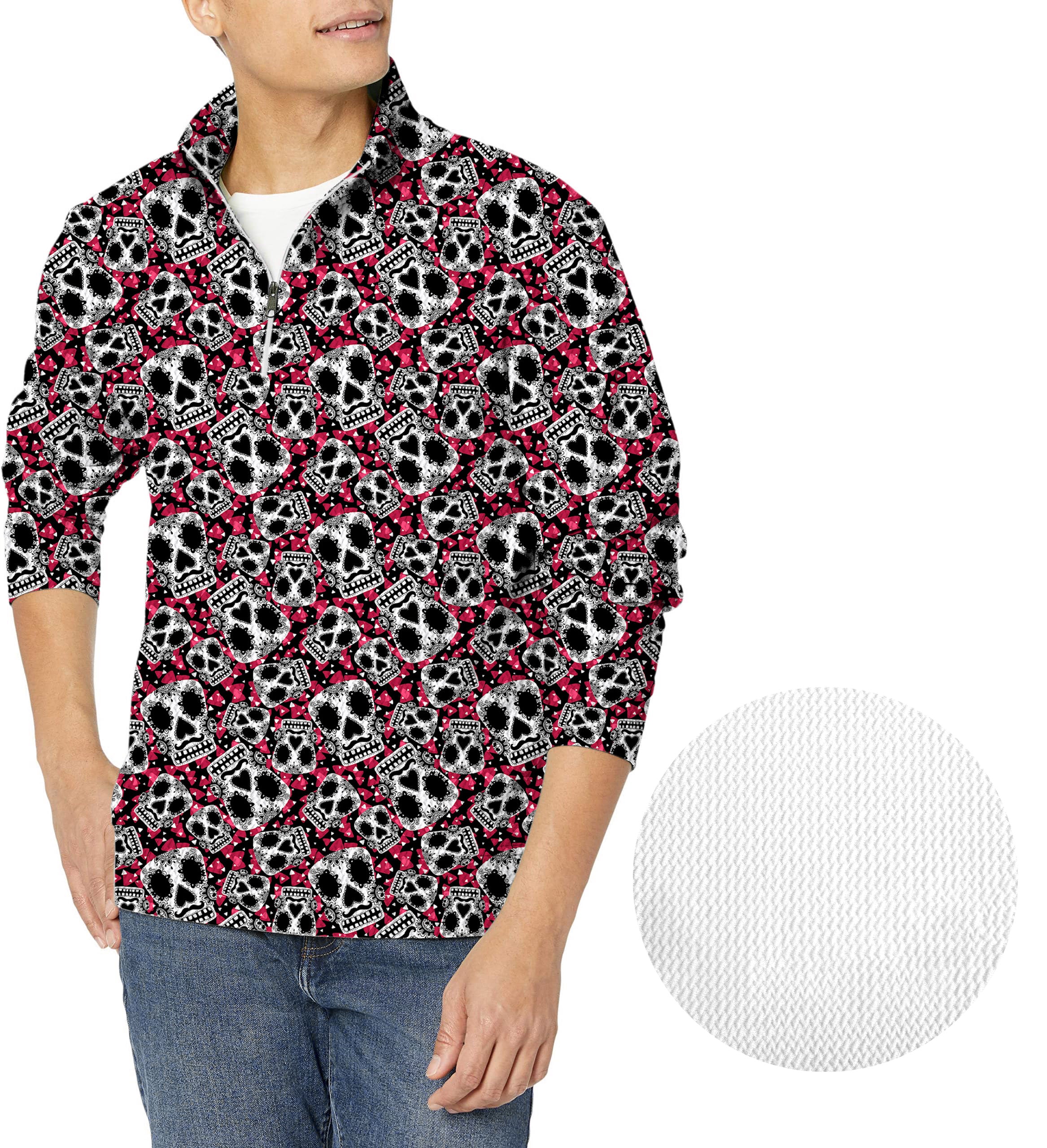 Sugar Skull Pattern Men's Golf Waffle Zipper Pullover