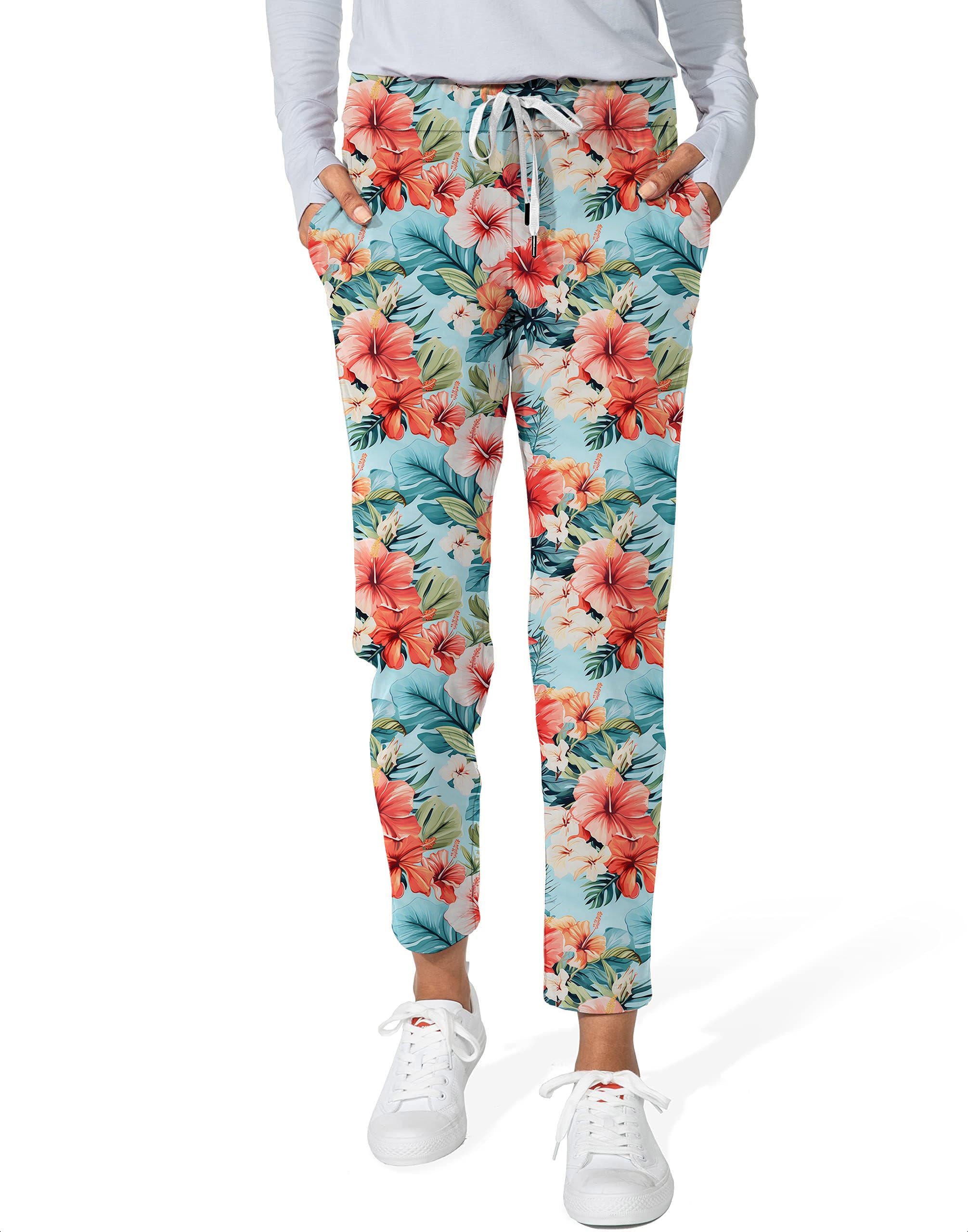 Hawaiian Flowers-Women's 7/8 Stretch Ankle Golf Pants
