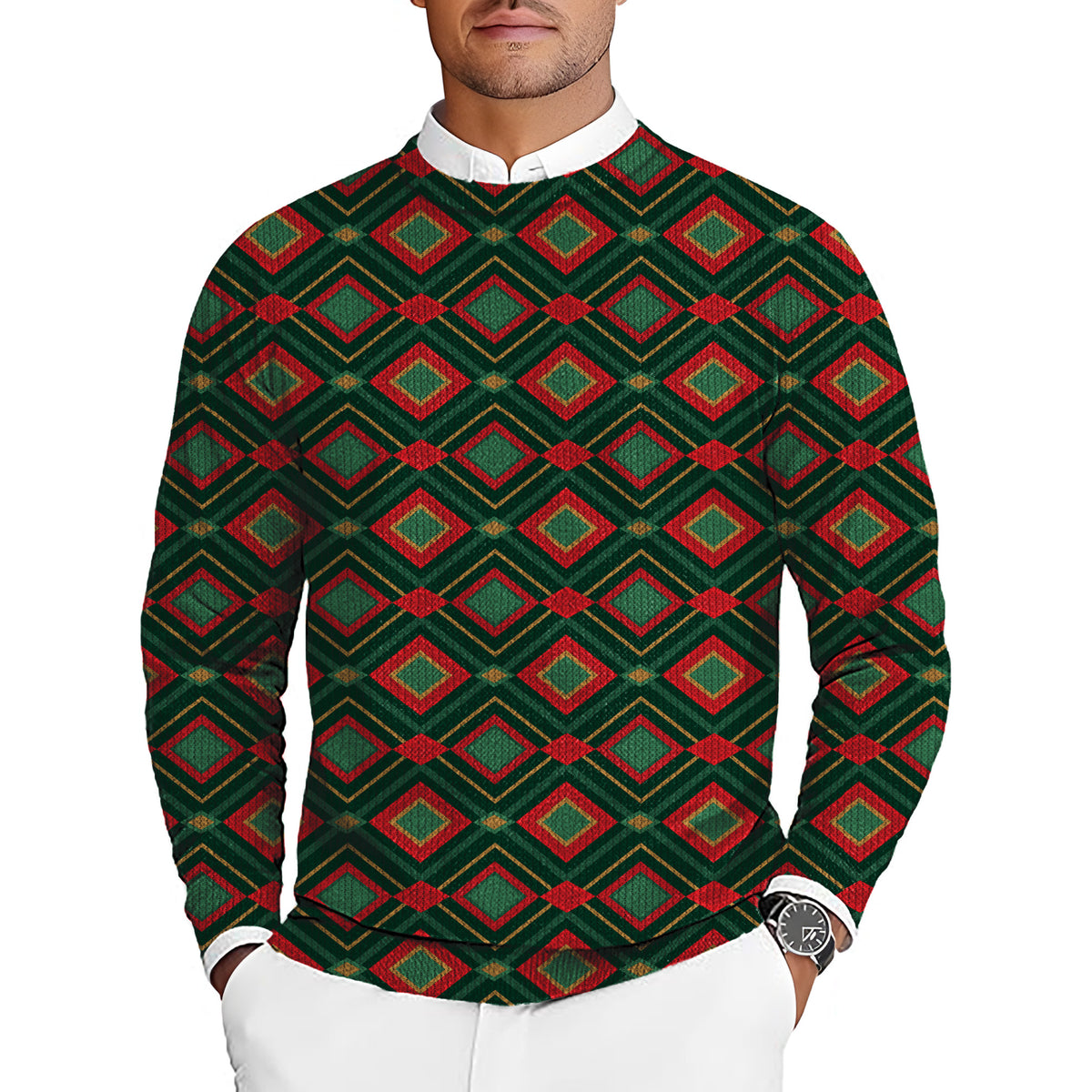 Christmas Argyle Men's Golf Crewneck Pullover Sweaters Ugly Sweater