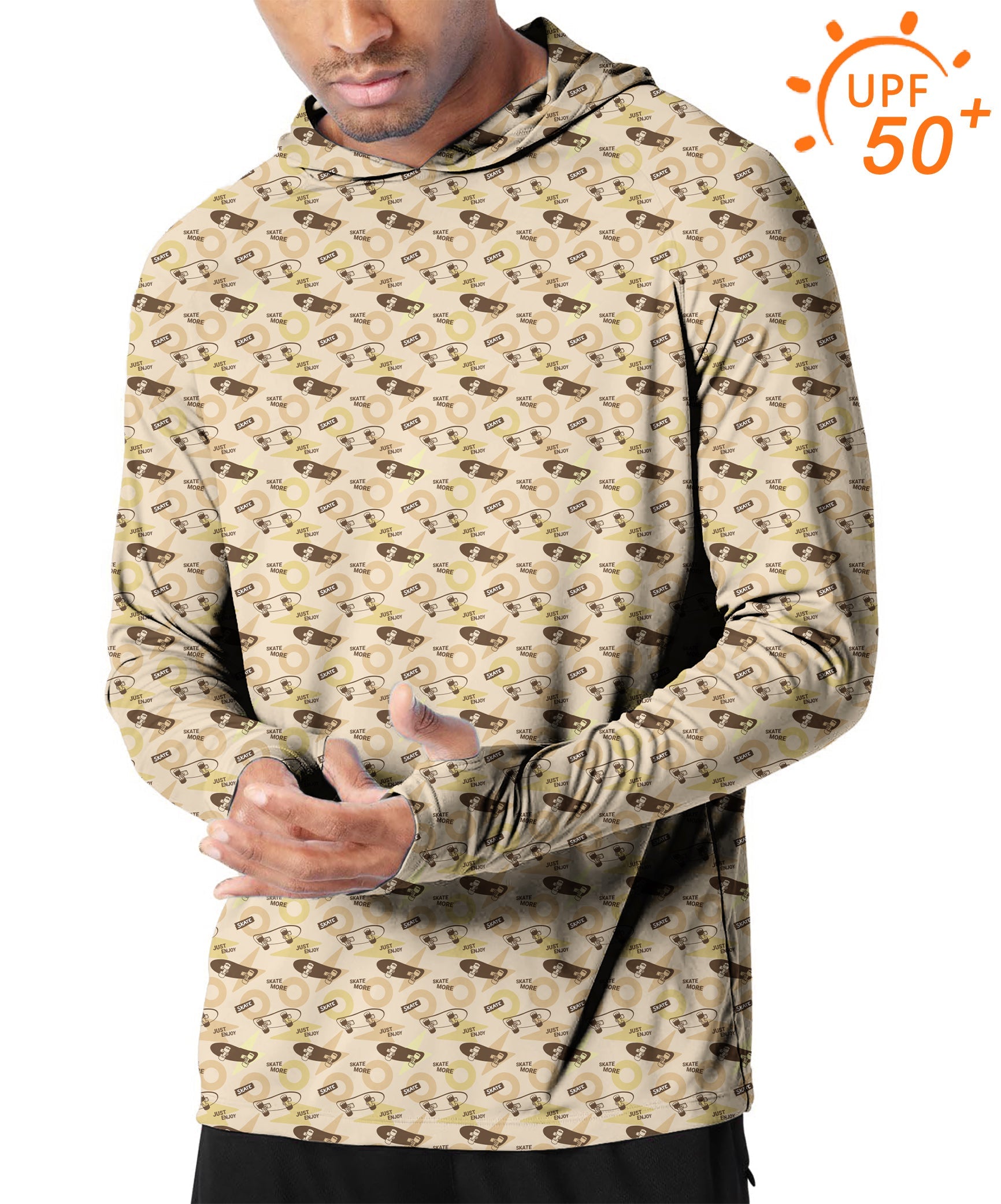 Men's Outdoor Khaki slim fit hoodie with UPF 50+ sun protection and thumb holes for outdoor activities