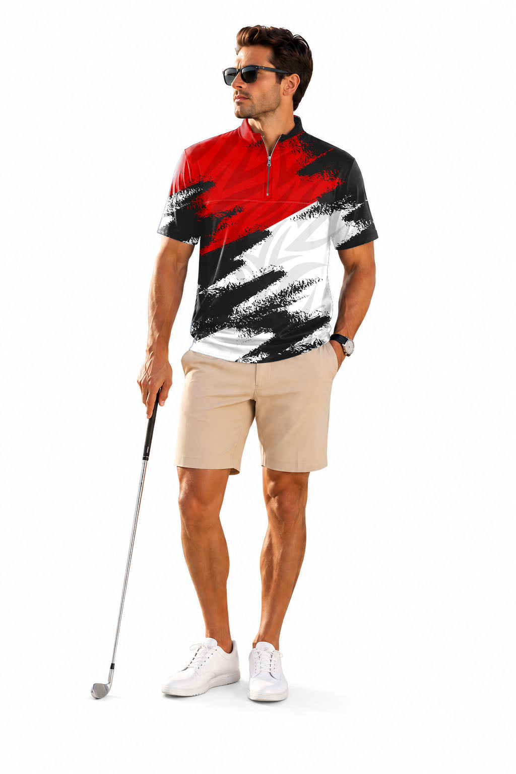 Men's Short Sleeve Quarter Zip Golf Pullover Red Custom Sport Team Competition Uniforms Embroidery