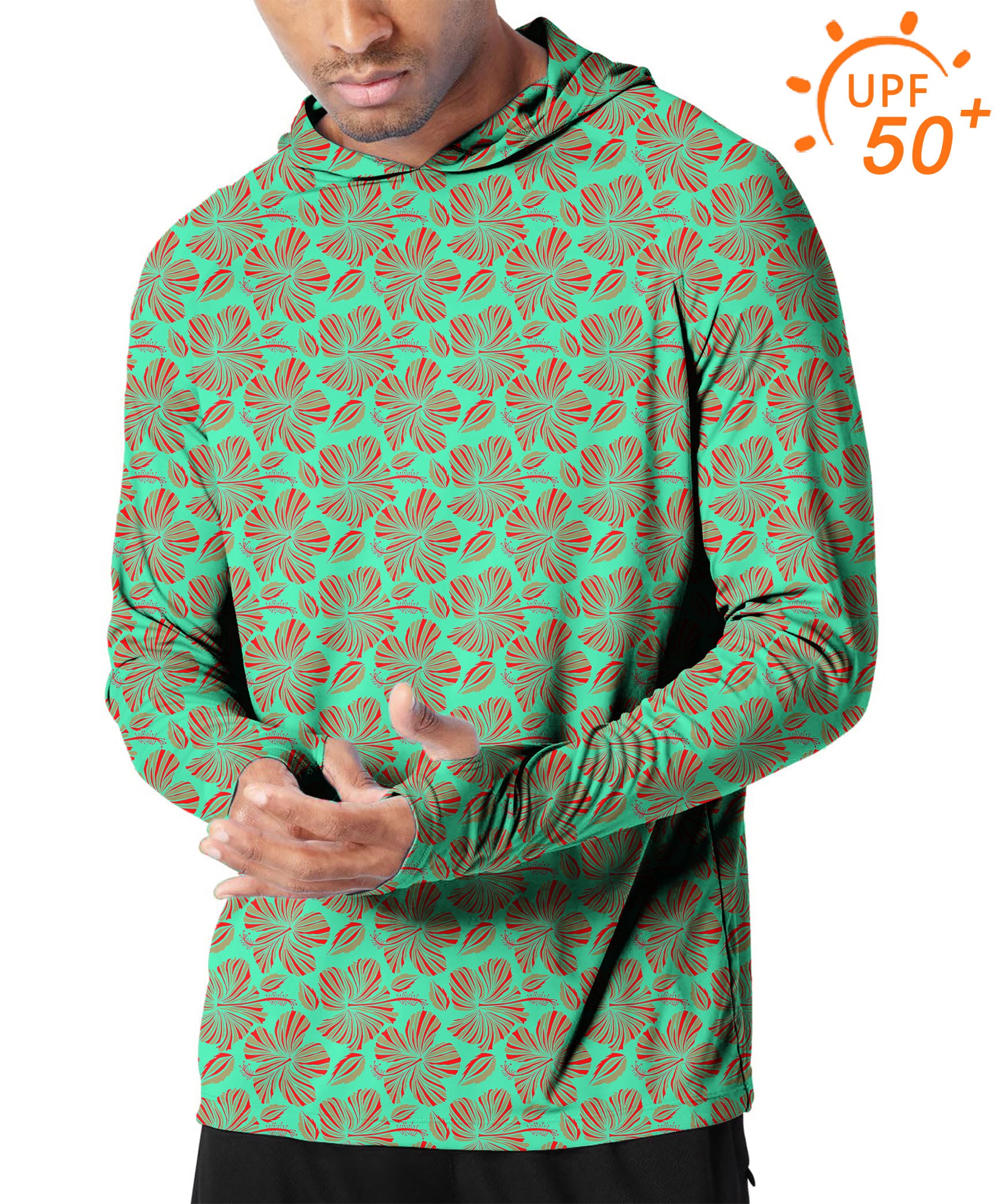 Men's Outdoor GREEN FLOWERS Golf Sun Protection Slim Fit hoodies