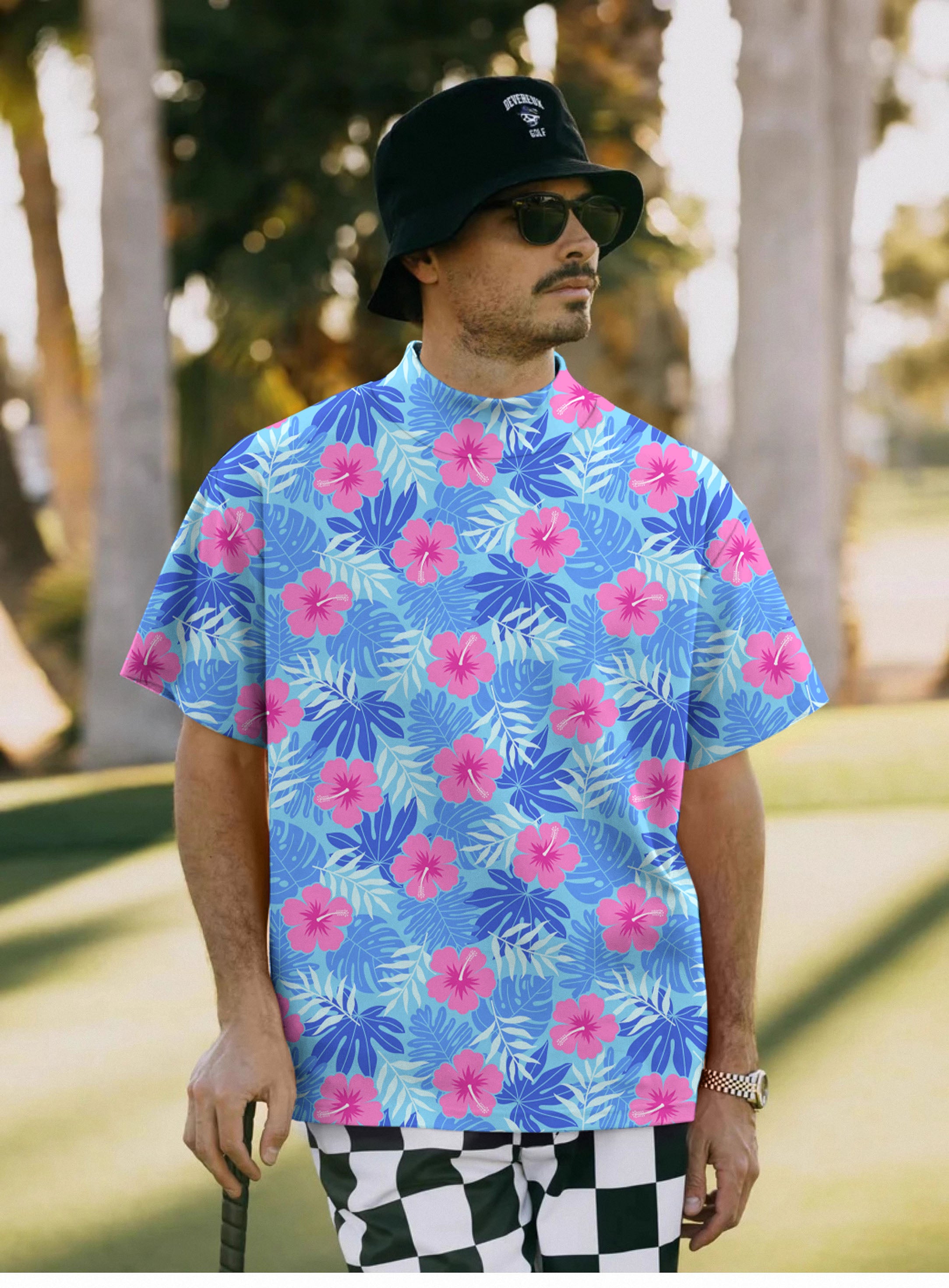 Men's Vivid Bloom flower Pullover High neck Long/Short sleeve T-Shirt