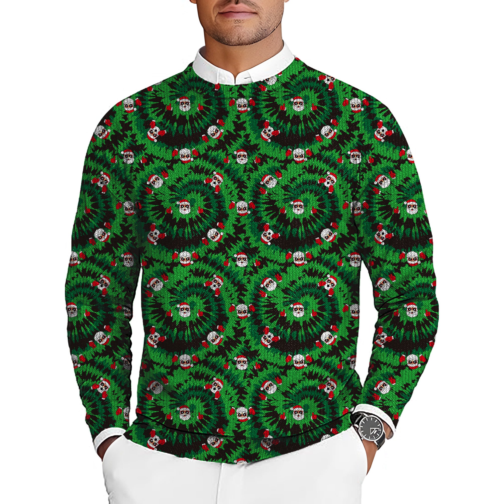 Christmas Santa Men's Golf Crewneck Pullover Sweaters Ugly Sweater